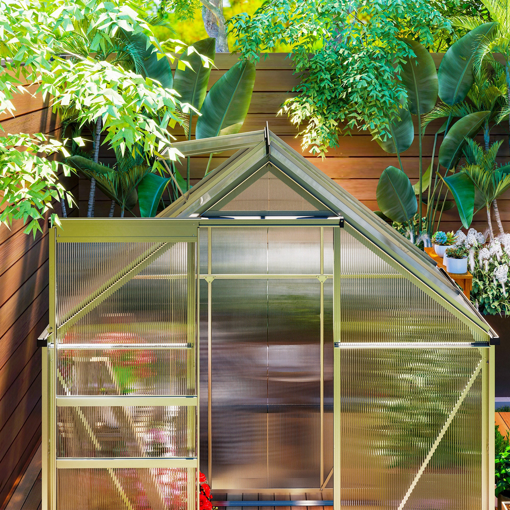Outsunny 192.5 x 131cm Walk-In Polycarbonate Greenhouse - Silver-Tone - North Peak Garden Furniture