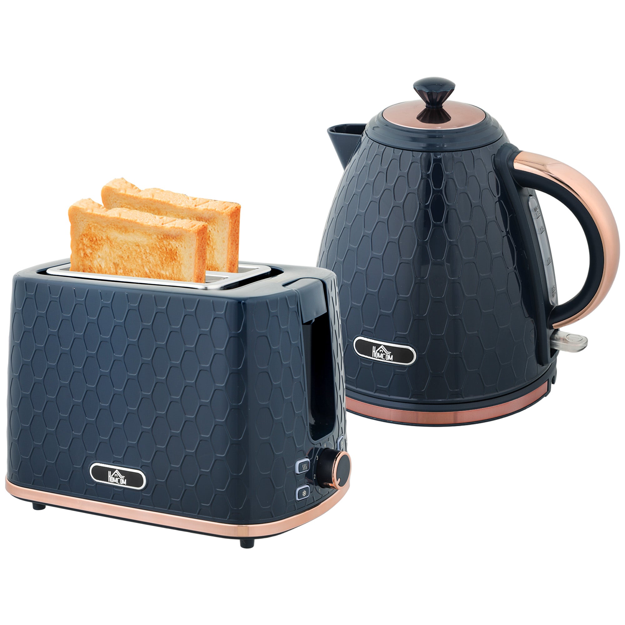HOMCOM 1.7L 3000W Fast Boil Kettle & 2 Slice Toaster Set, Kettle and Toaster Set with Auto Shut Off, Browning Controls, Blue - North Peak Garden Furniture