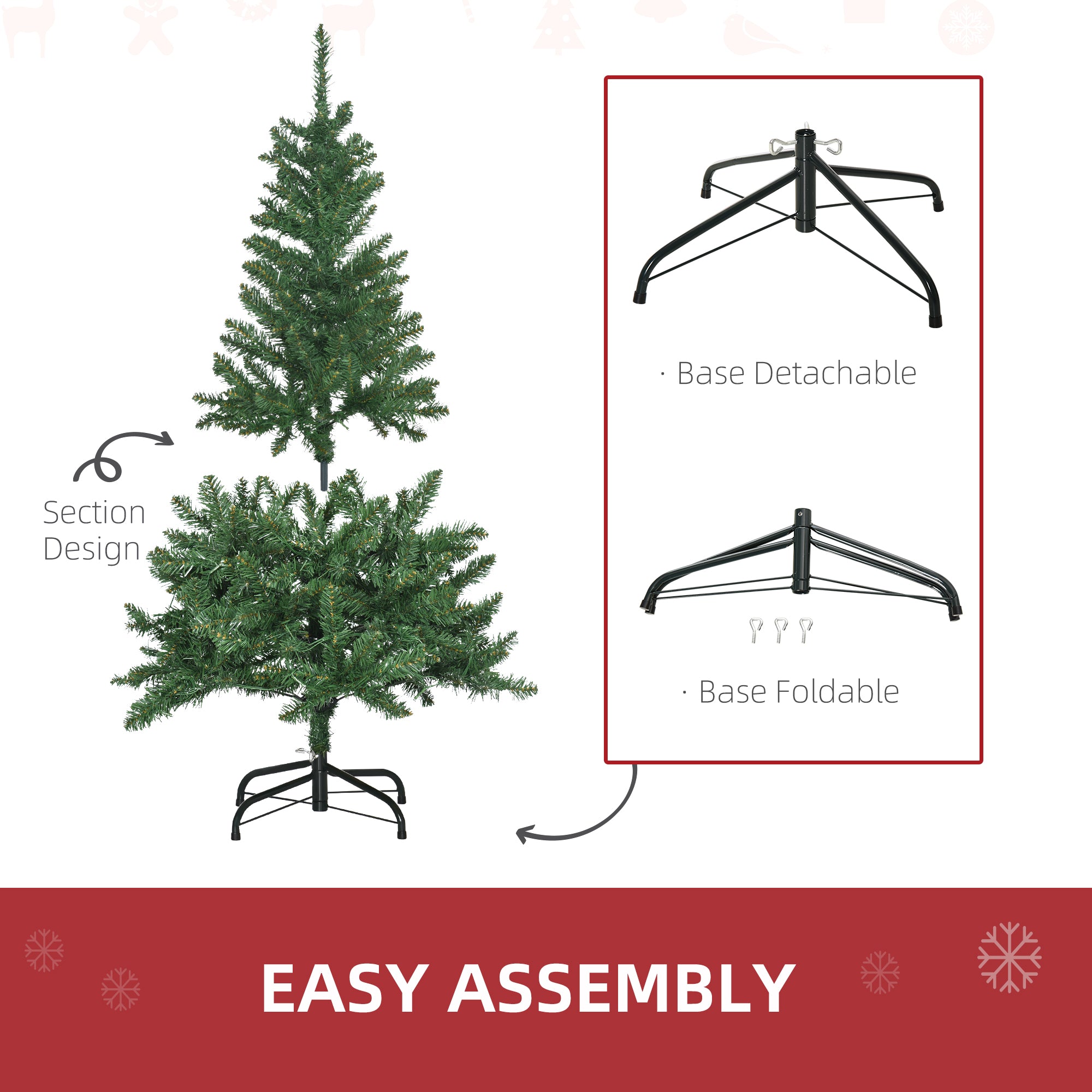HOMCOM 4FT Christmas Tree Warm White LED Light Holiday Home Decoration, Green - North Peak Garden Furniture
