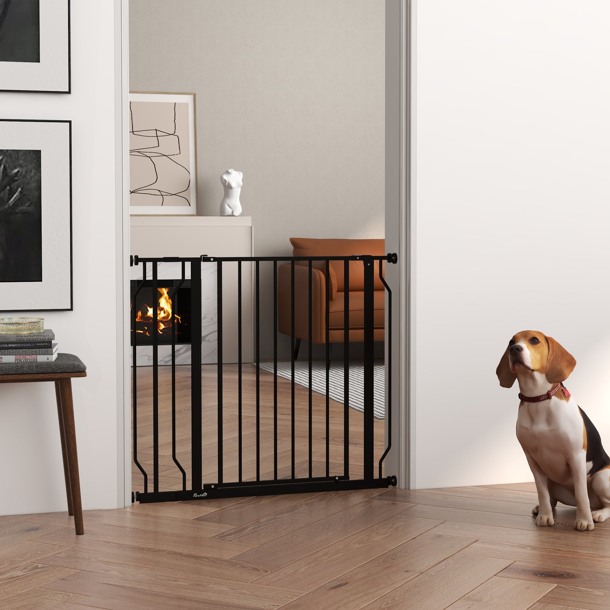 PawHut Wide Dog Safety Gate, with Door Pressure, for Doorways, Hallways, Staircases - Black - North Peak Garden Furniture