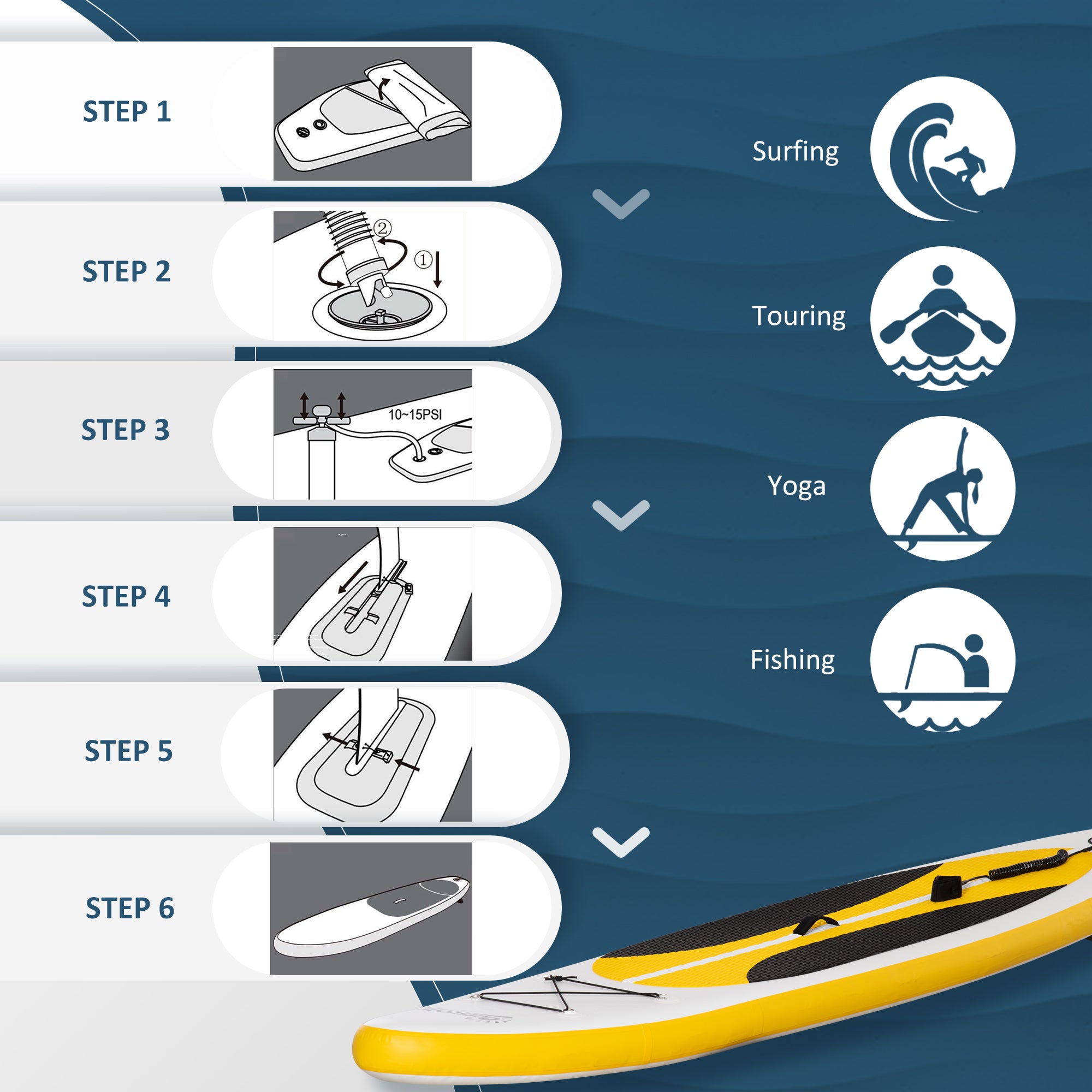 Outsunny 10' x 30" x 6" Inflatable Stand Up Paddle Board, Non-Slip & Ultra-Light Deck with ISUP Accessories, Adj Paddle, Backpack Bag, and Three Bottom Fins, for Youth Adults Beginner, White