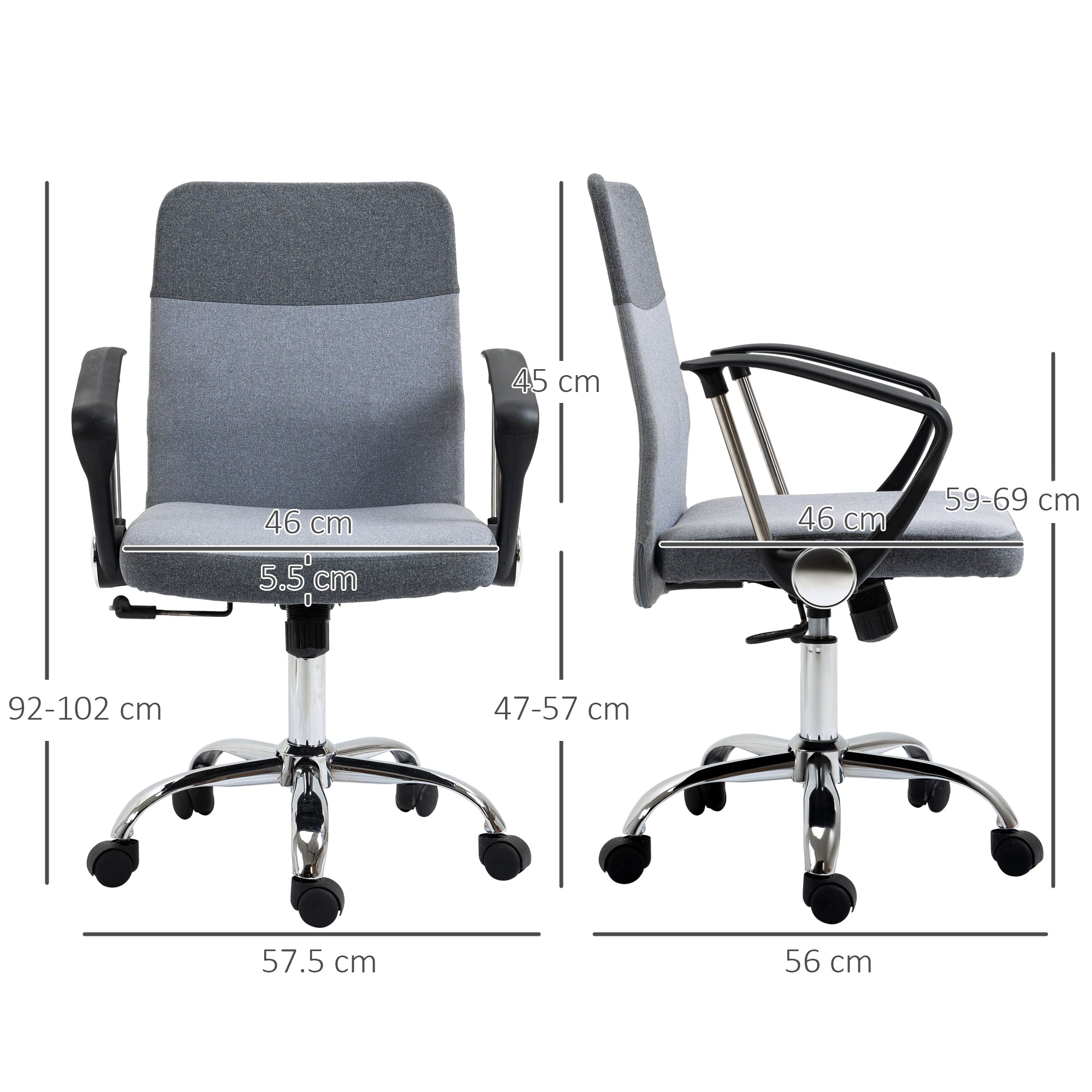 Vinsetto Office Chair Linen Fabric Swivel Computer Desk Chair Home Study Adjustable Chair with Wheels, Grey - North Peak Garden Furniture
