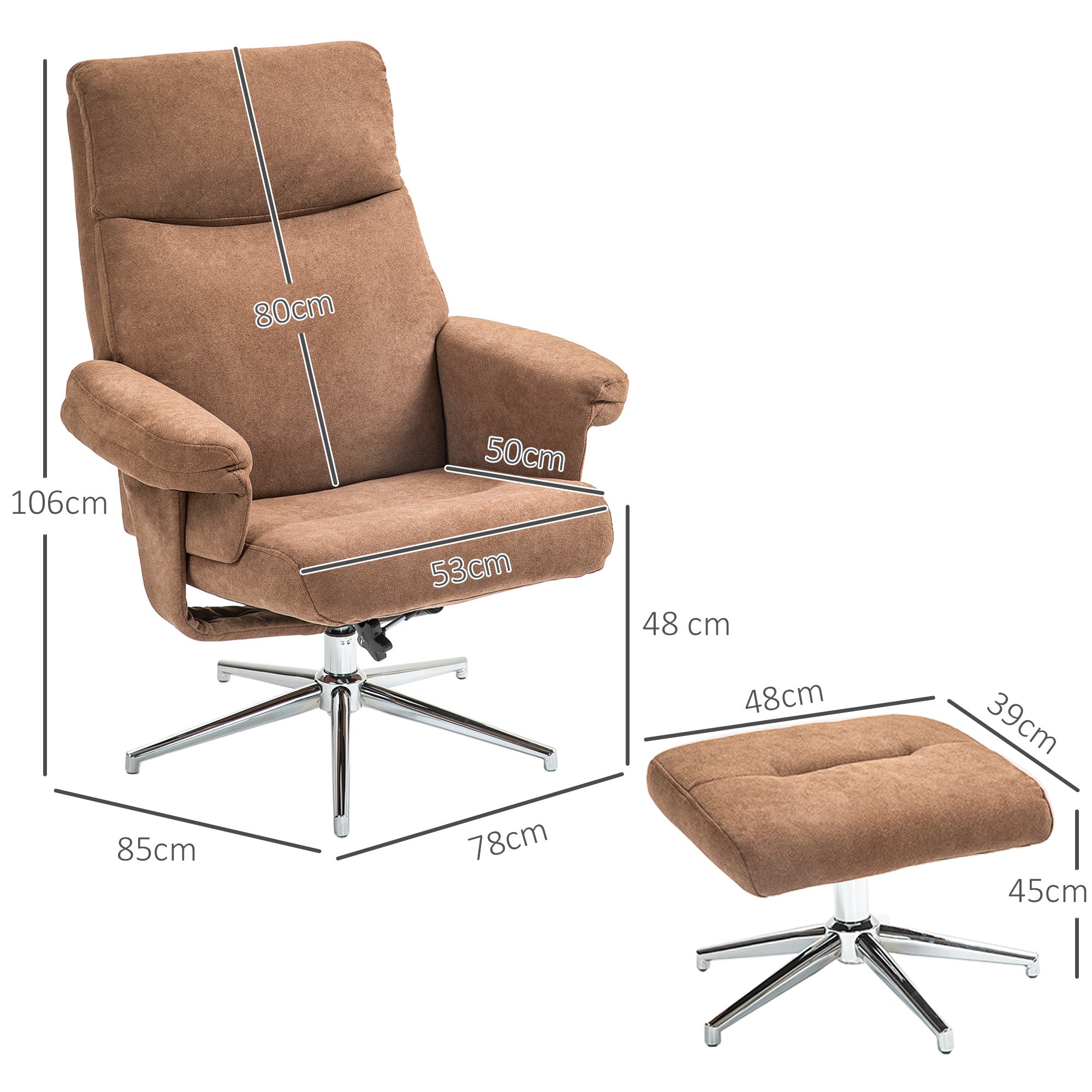 HOMCOM Recliner Chair with Footstool, Upholstered Velvet Fabric Armchair with Adjustable Back, Solid Wood Frame for Living Room, Light Brown