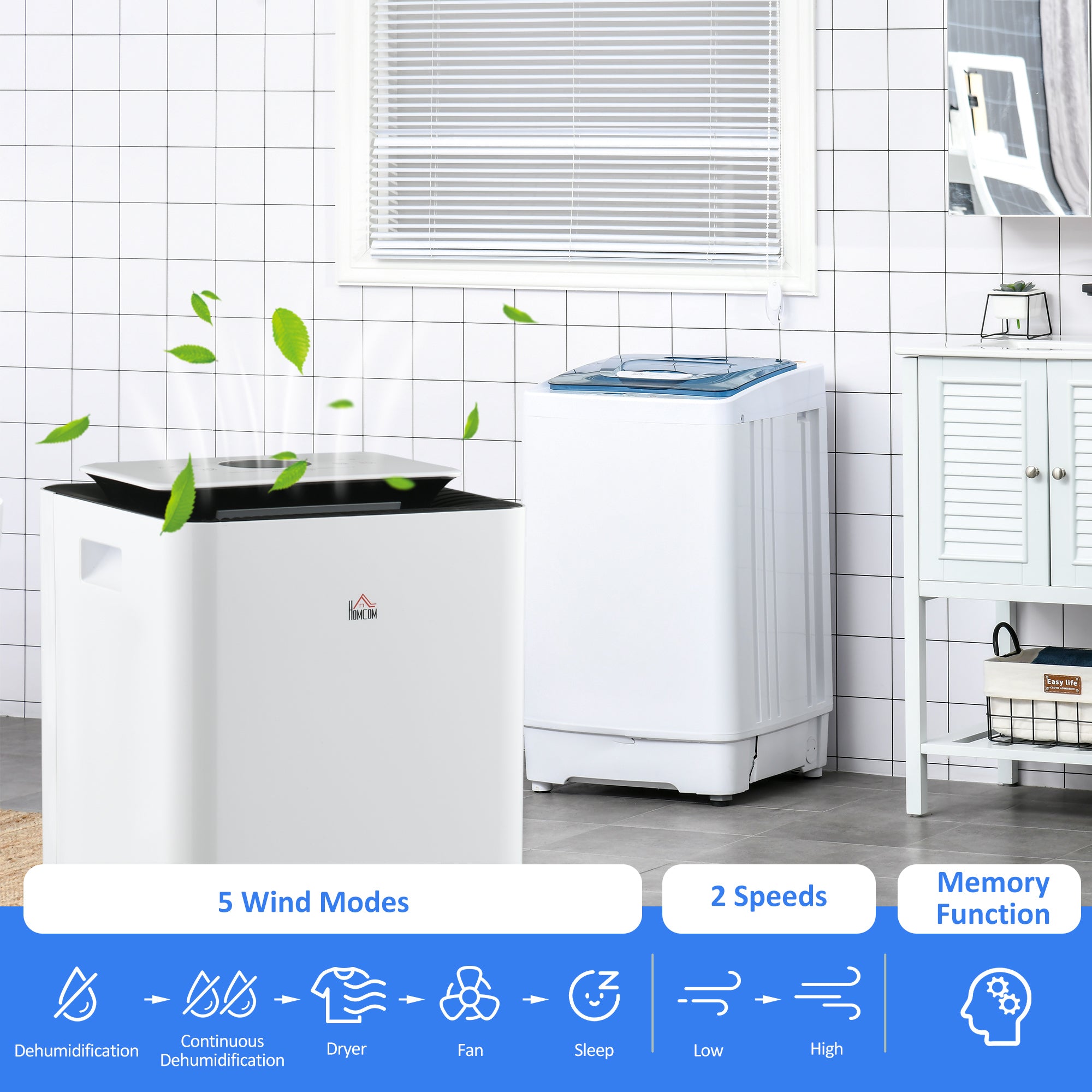 HOMCOM 3500mL Portable Dehumidifier with Air Purifier, 24H Timer, 5 Modes, 16L/Day, for Home Laundry, White - North Peak Garden Furniture