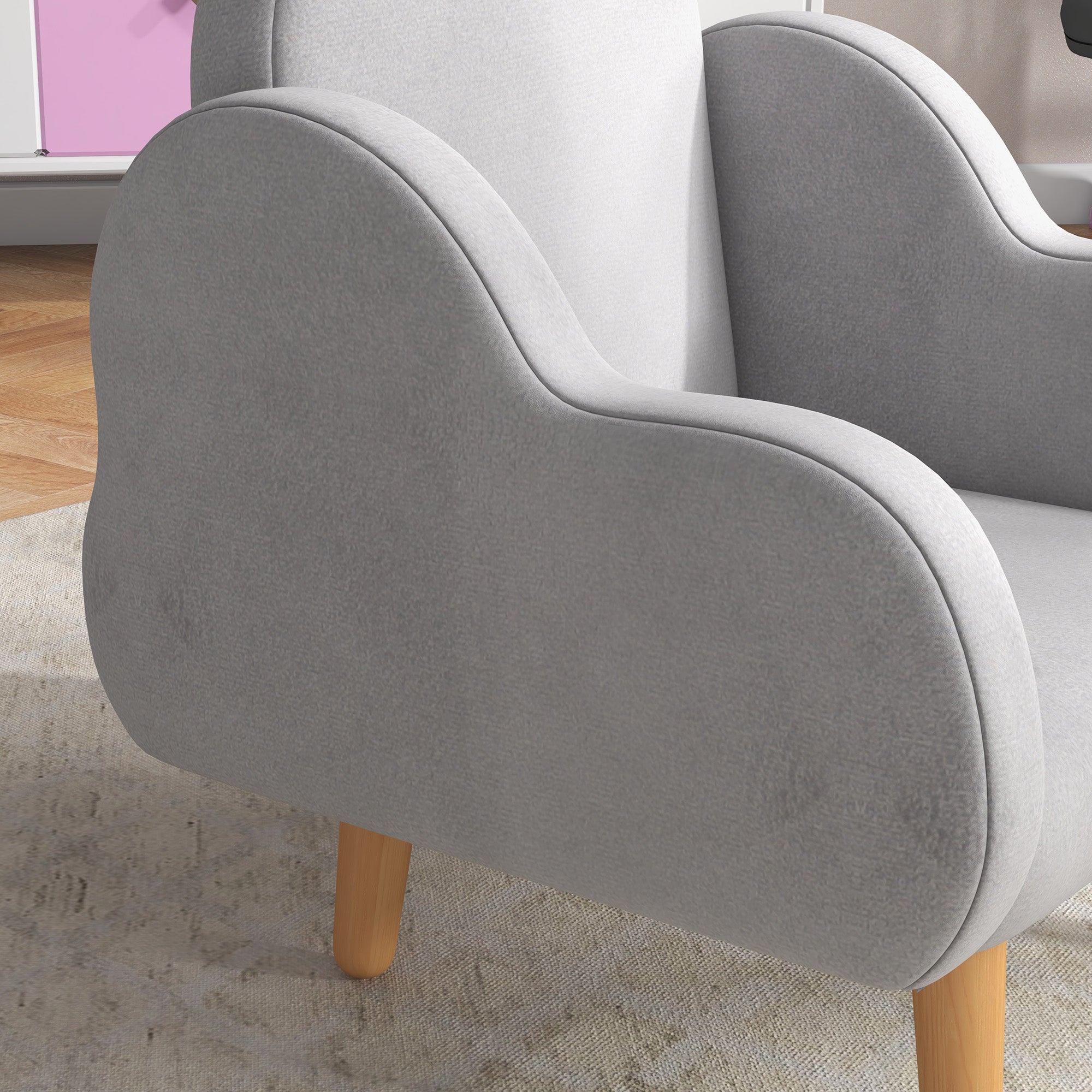 ZONEKIZ Kids Armchair Toddler Sofa Children Chair with Arm Rest, Wooden Frame, Velvet, PP Legs, Cloud Shape, for Ages 1.5-3 Years - Grey - North Peak Garden Furniture