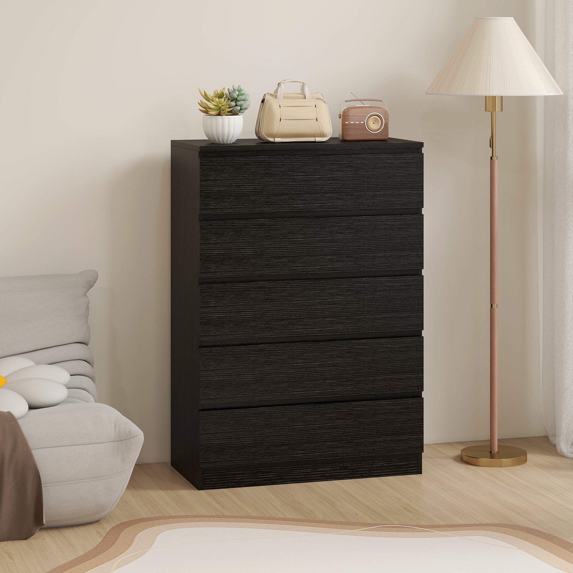 HOMCOM Chest of Drawers, 5 Drawer Dresser, Modern Storage Cabinet with 5 Drawers, for Bedroom, Living Room, Black