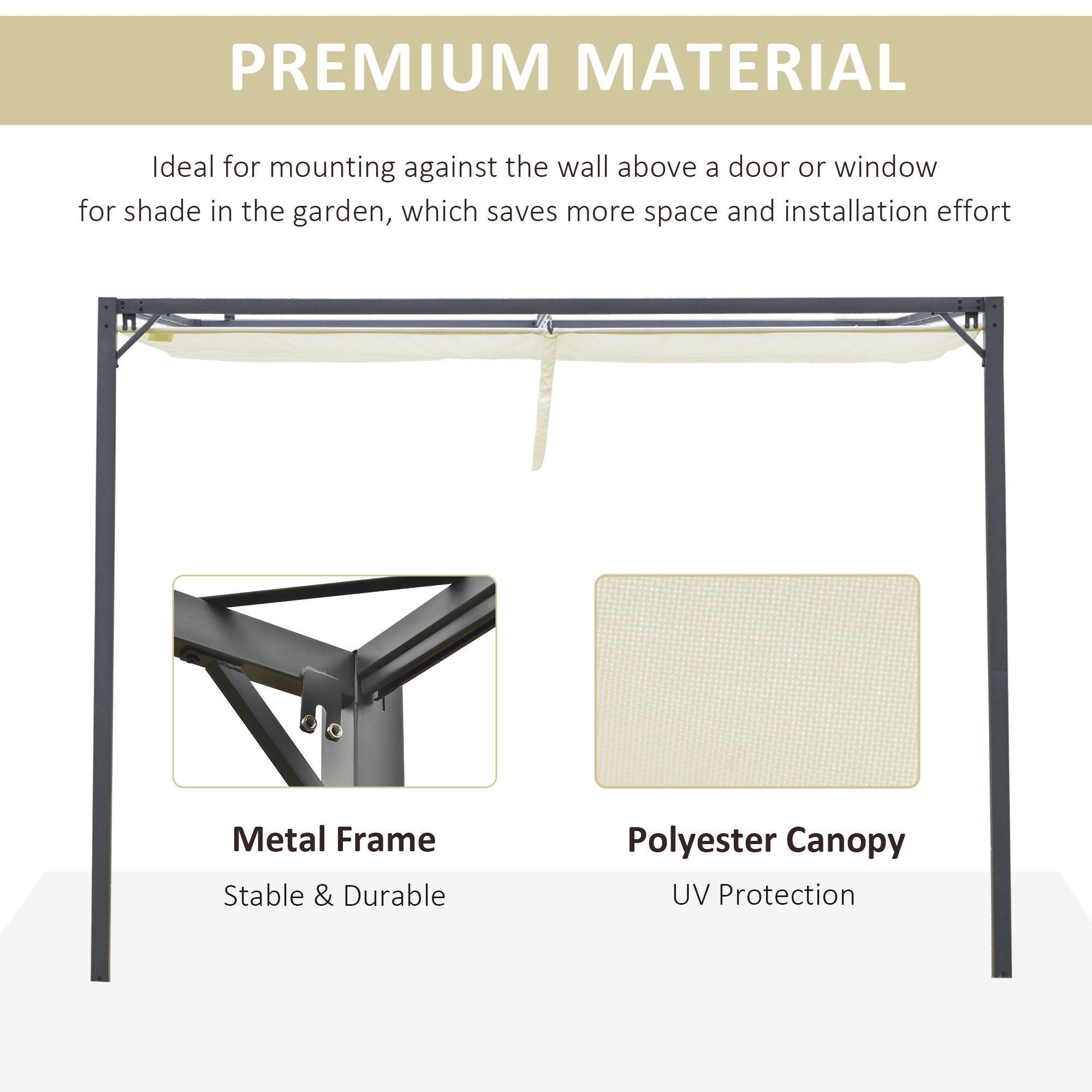 Outsunny 3 x 3(m) Outdoor Pergola Retractable Canopy Wall Mounted Gazebo Patio Shelter Sun Shade, Cream White - North Peak Garden Furniture