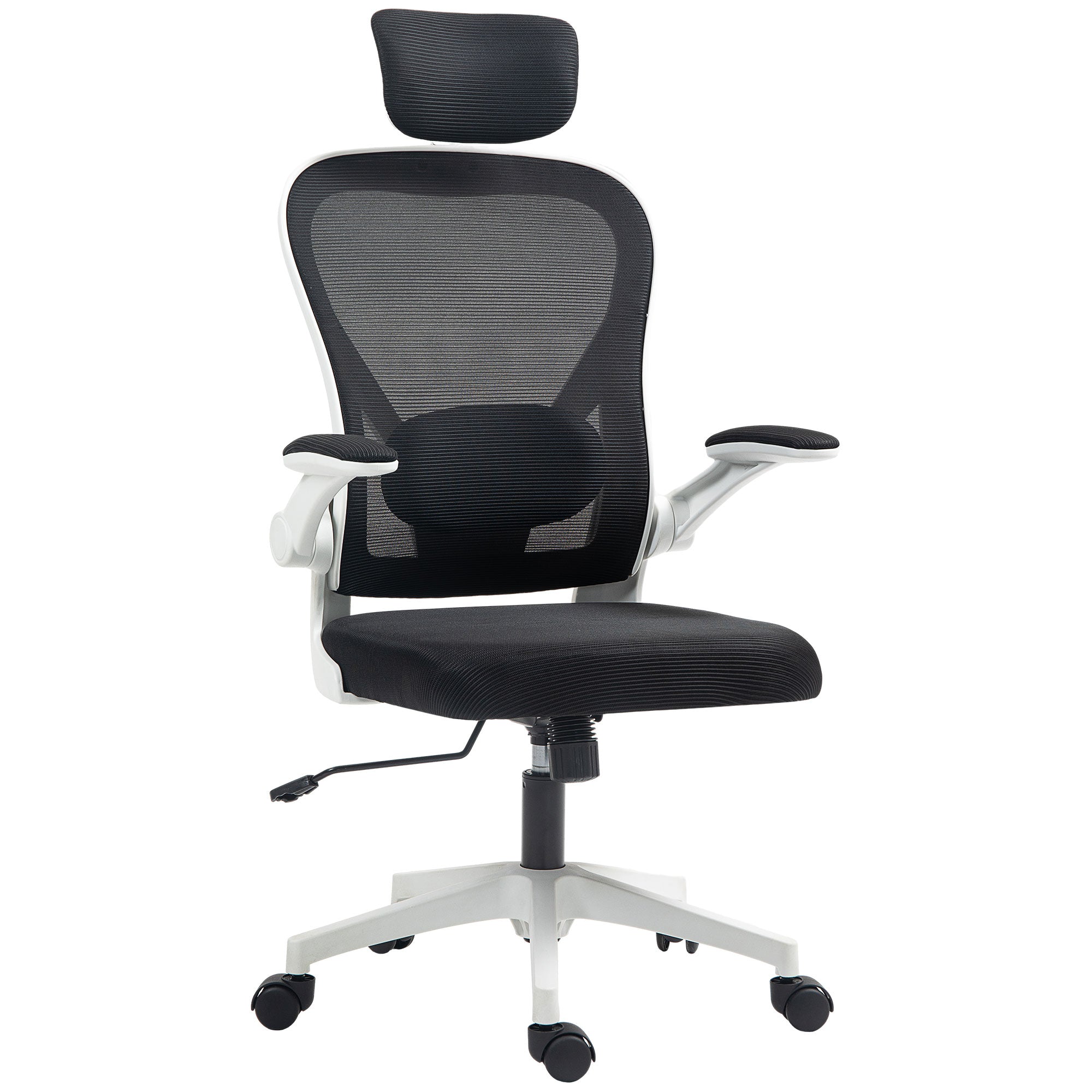 HOMCOM Executive Office Chair, Ergonomic Mesh High Back Desk Chair with Flip-up Armrest, Rotatable Headrest, Adjustable Lumbar Support, Swivel Computer Chair for Home Study, Black - North Peak Garden Furniture