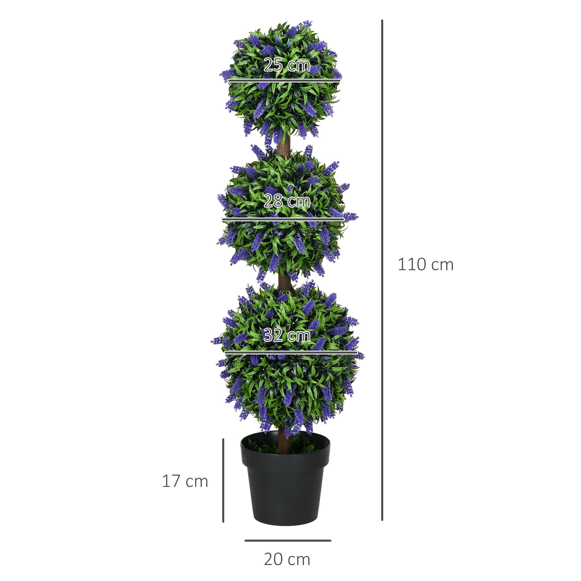 HOMCOM Set of 2 Artificial Plants, Lavender Flowers Ball Trees with Pot, for Home Indoor Outdoor Decor, 110cm - North Peak Garden Furniture