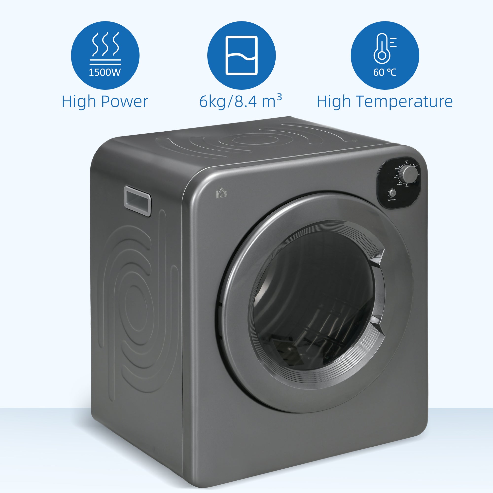 HOMCOM 6kg Vented Tumble Dryer, Freestanding, Wall Mounted, Stackable, Portable Dryer with 7 Programmers, Grey - North Peak Garden Furniture
