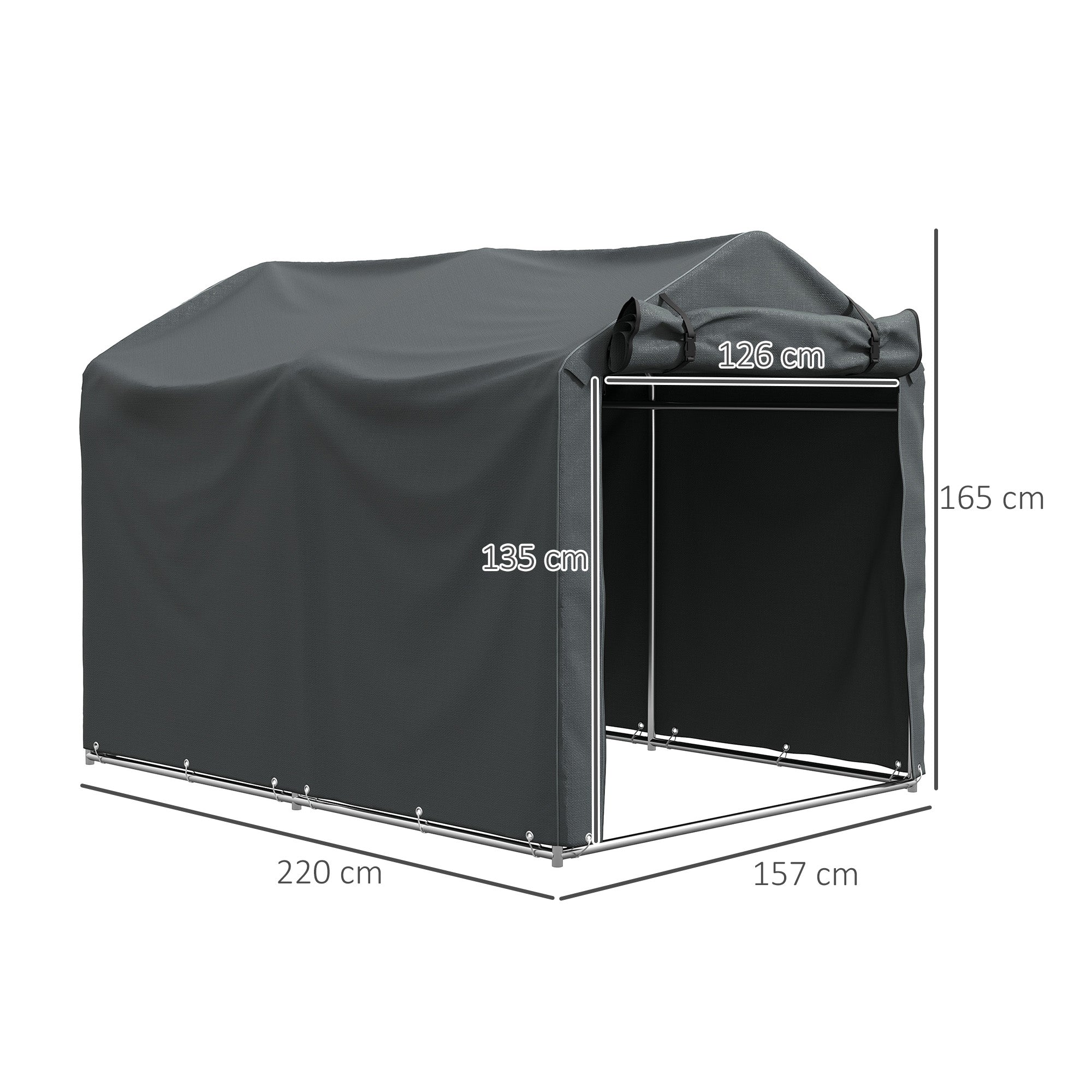Outsunny 2.2 x 1.6 m Garden Storage Tent, Waterproof Anti-UV Bike Tent with Roll-up Zipper Door, Galvanised Outdoor Storage Shelter Carport for Bike, Motorbike, Garden Tools, Dark Grey - North Peak Garden Furniture
