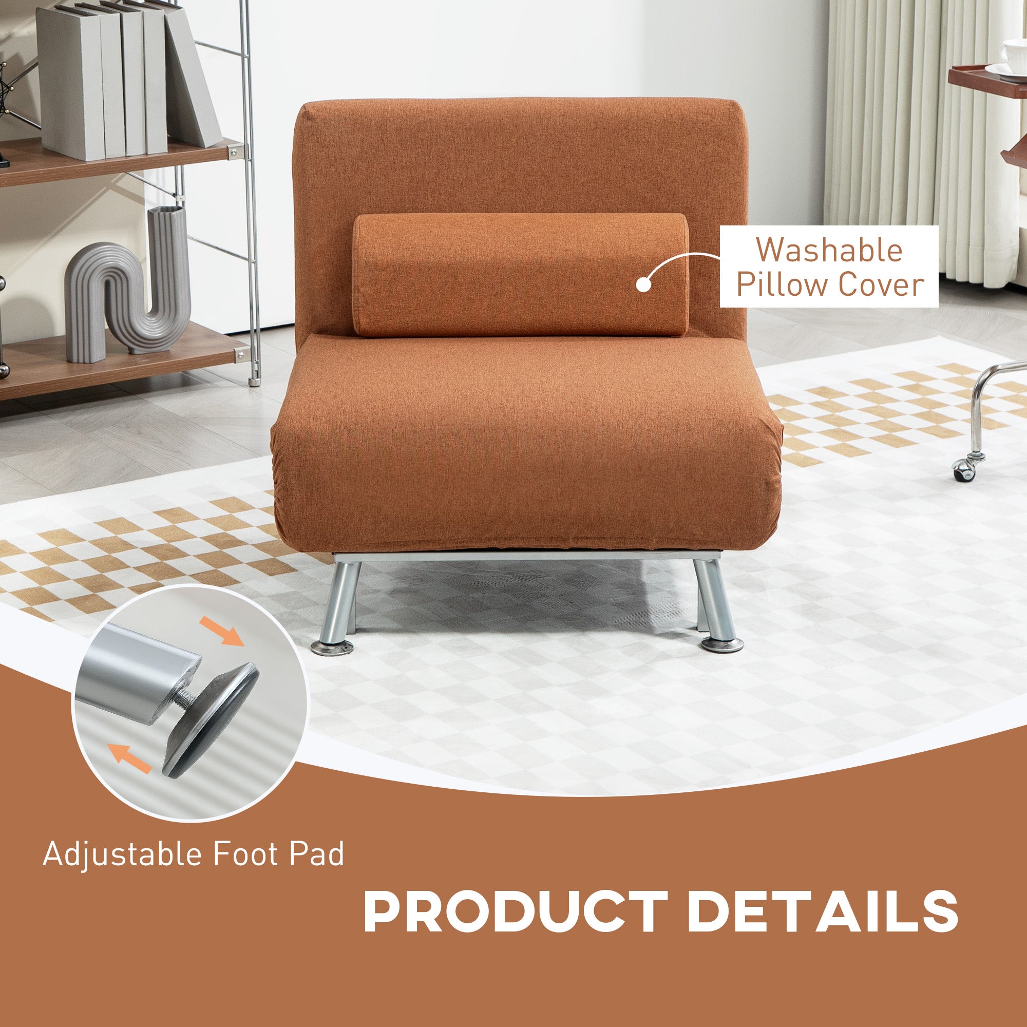 HOMCOM Single Linen-Feel Sleeper Chair - Coffee - North Peak Garden Furniture