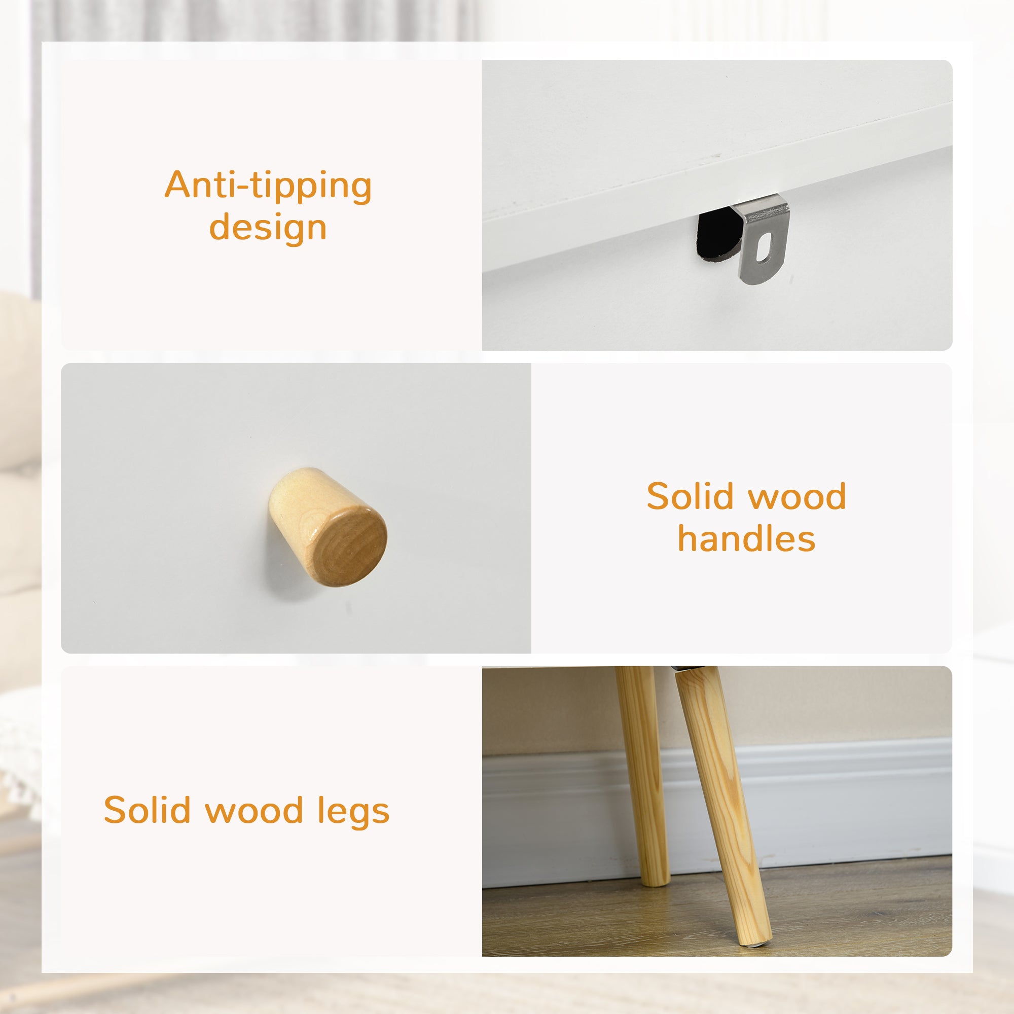 HOMCOM Chest of Drawers, 3-Drawer Storage Organiser Unit with Wood Legs for Bedroom, Living Room, White - North Peak Garden Furniture
