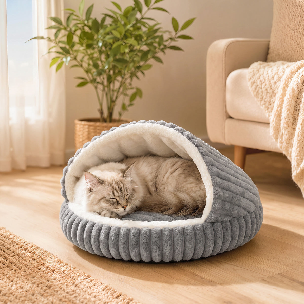 PawHut Cat Bed for Indoor Kittens, Cat Cave House with Non-Slip Bottom and Washable Cushion