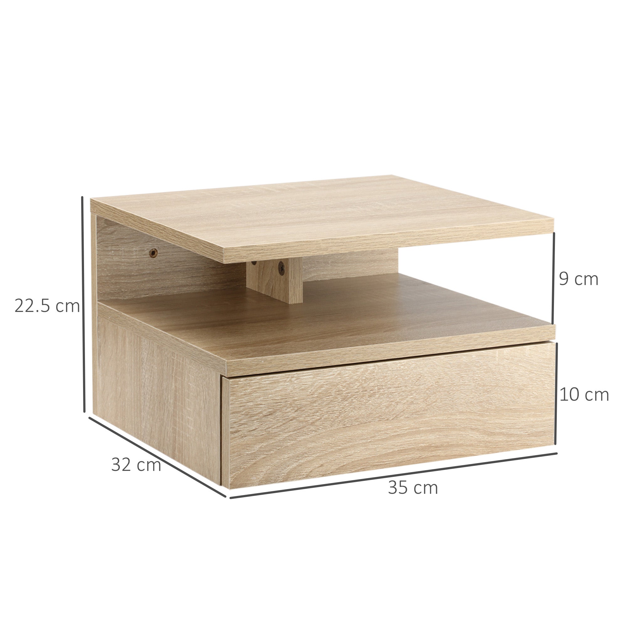HOMCOM Set of Two Floating Bedside Tables - Oak Tone - North Peak Garden Furniture
