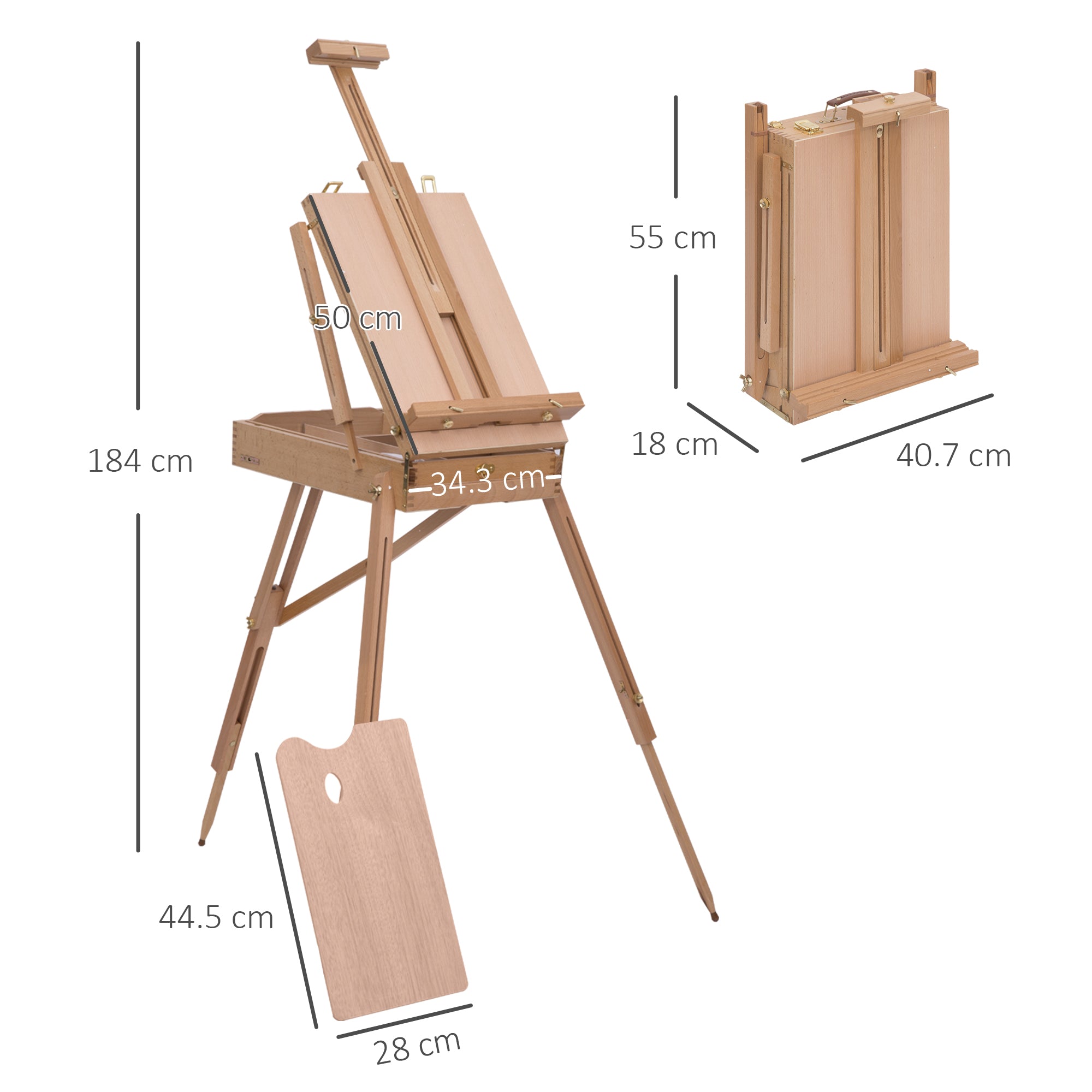 HOMCOM Wooden Art Easel Tripod Sketch Artist Painters Craft Portable Folding Drawing Board Lightweight - Natural Wood - North Peak Garden Furniture