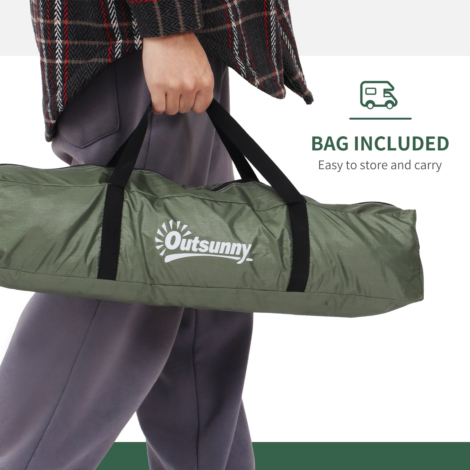 Outsunny 2 Person Camping Tent, Camouflage Tent with Zipped Doors, Storage Pocket, Portable Handy Bag, Dark Green - North Peak Garden Furniture