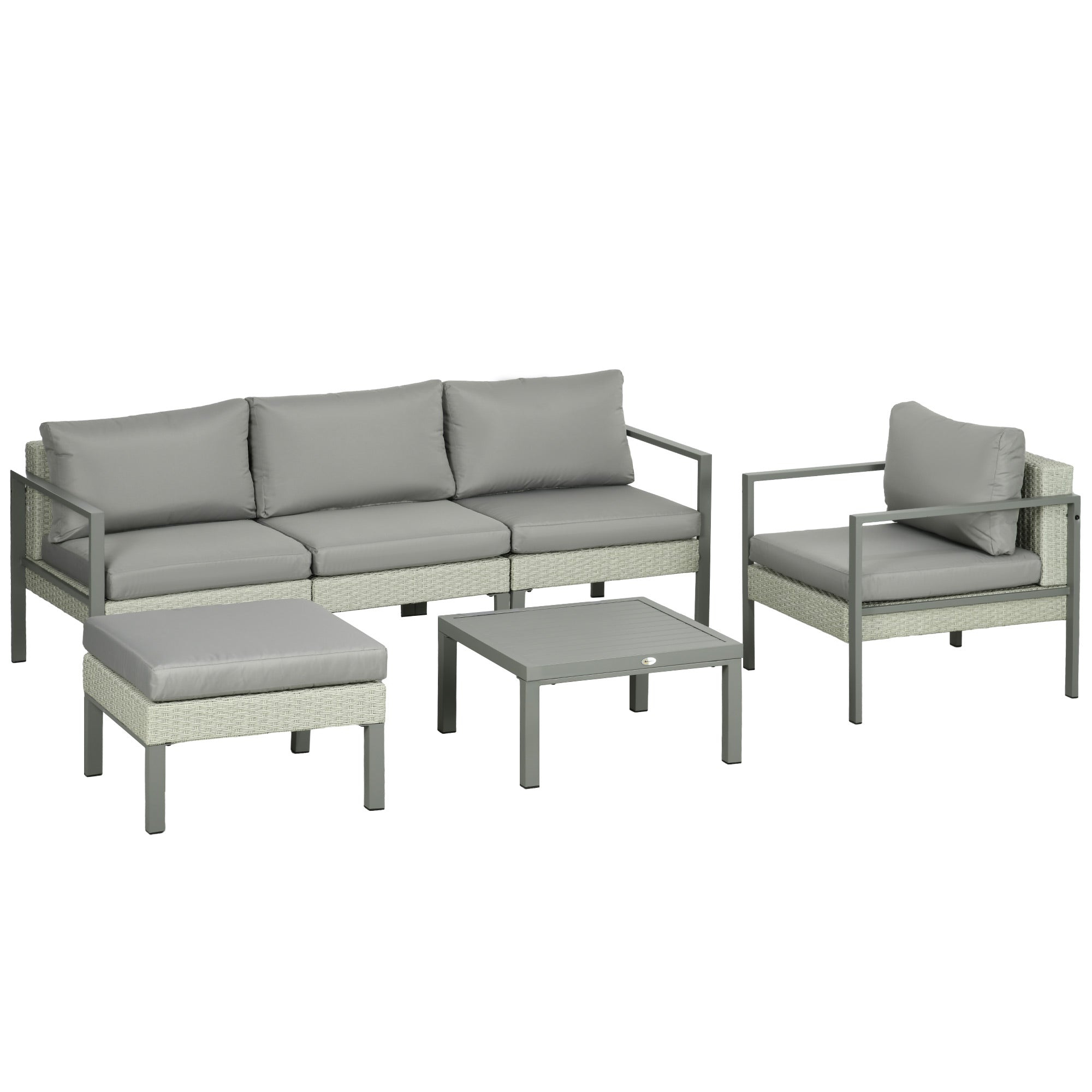 Outsunny Six-Piece Rattan Garden Sofa Set - Light Grey - North Peak Garden Furniture