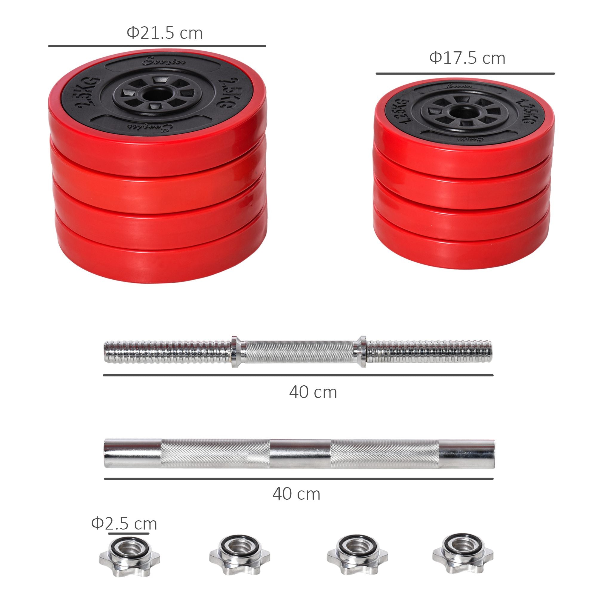 HOMCOM 20KGS 2-In-1 Dumbbell & Barbell Adjustable Set Strength Muscle Exercise Fitness Plate Bar Clamp Rod Home Gym Sports Area - North Peak Garden Furniture