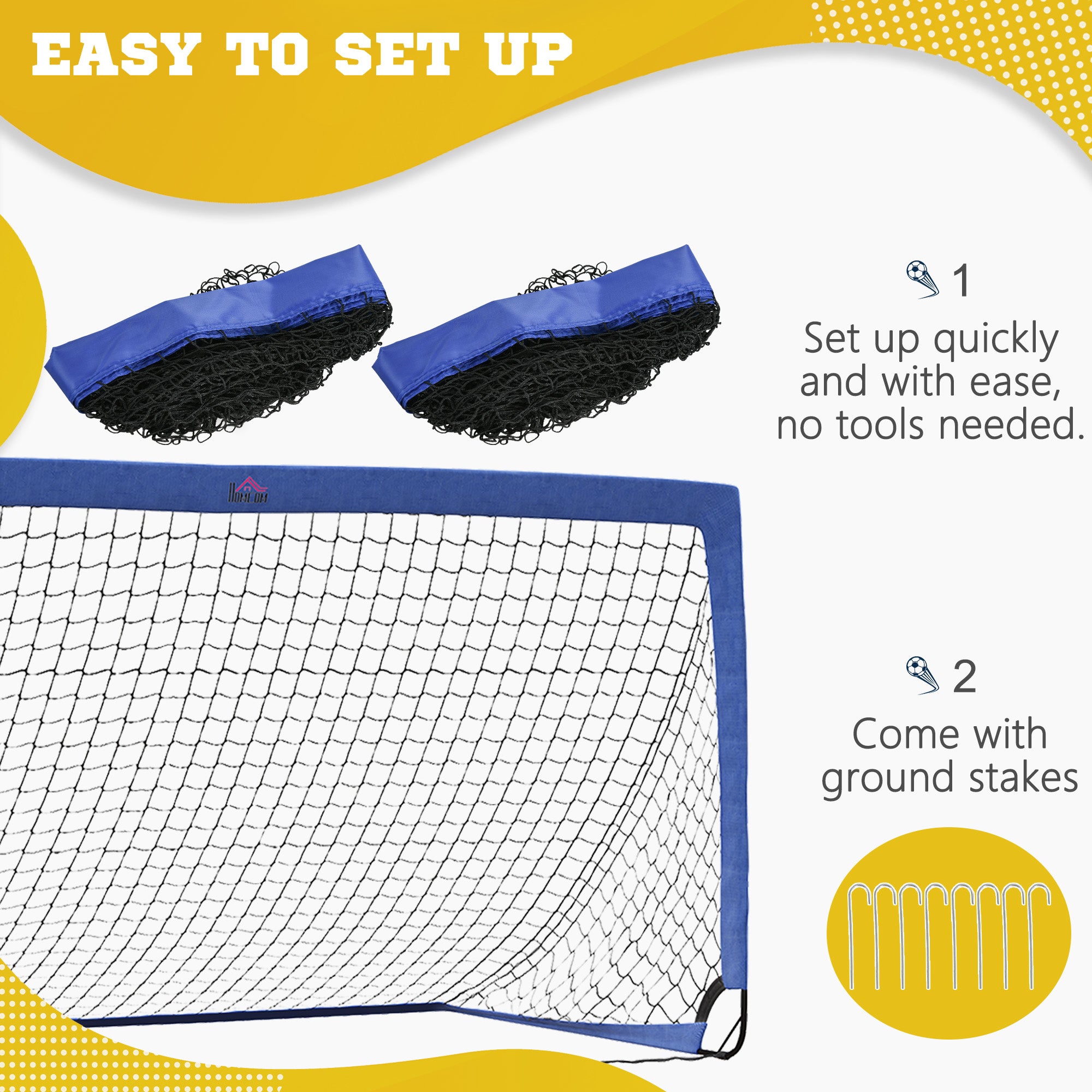 HOMCOM Set of 2 Football Goal Net 6 x 3 ft Foldable Outdoor Sport Training Teens Adults Football with Carrying Bag Blue - North Peak Garden Furniture