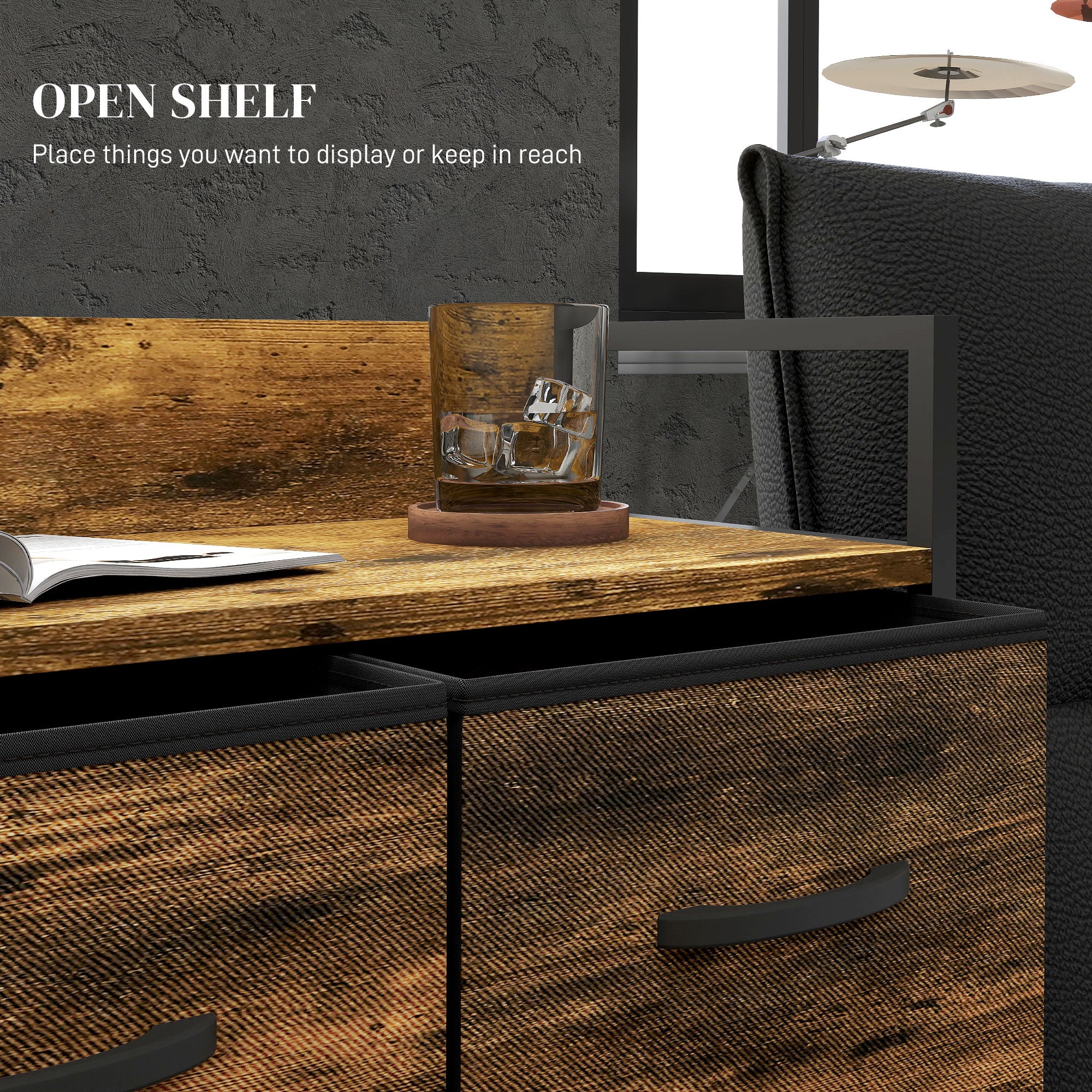 HOMCOM Rustic Chest of Four Fabric Drawers - Rustic Brown - North Peak Garden Furniture