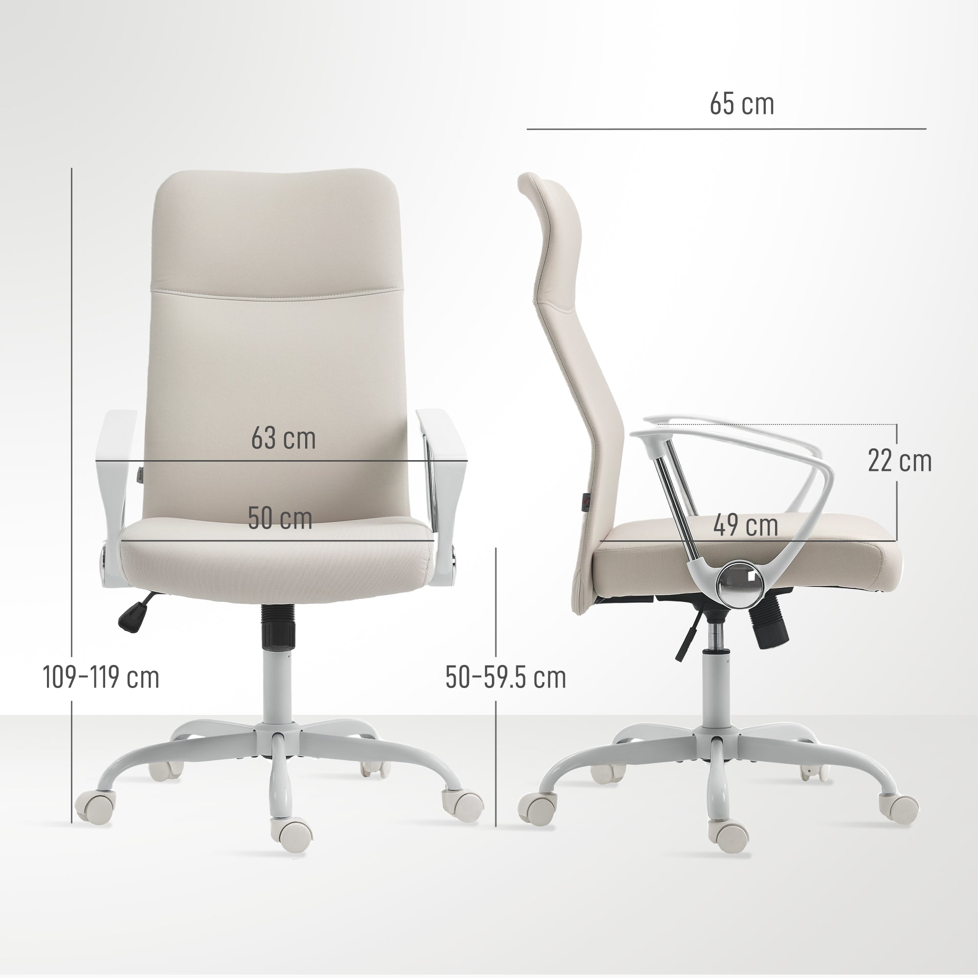 HOMCOM Fabric High Back Office Chair - Cream White - North Peak Garden Furniture