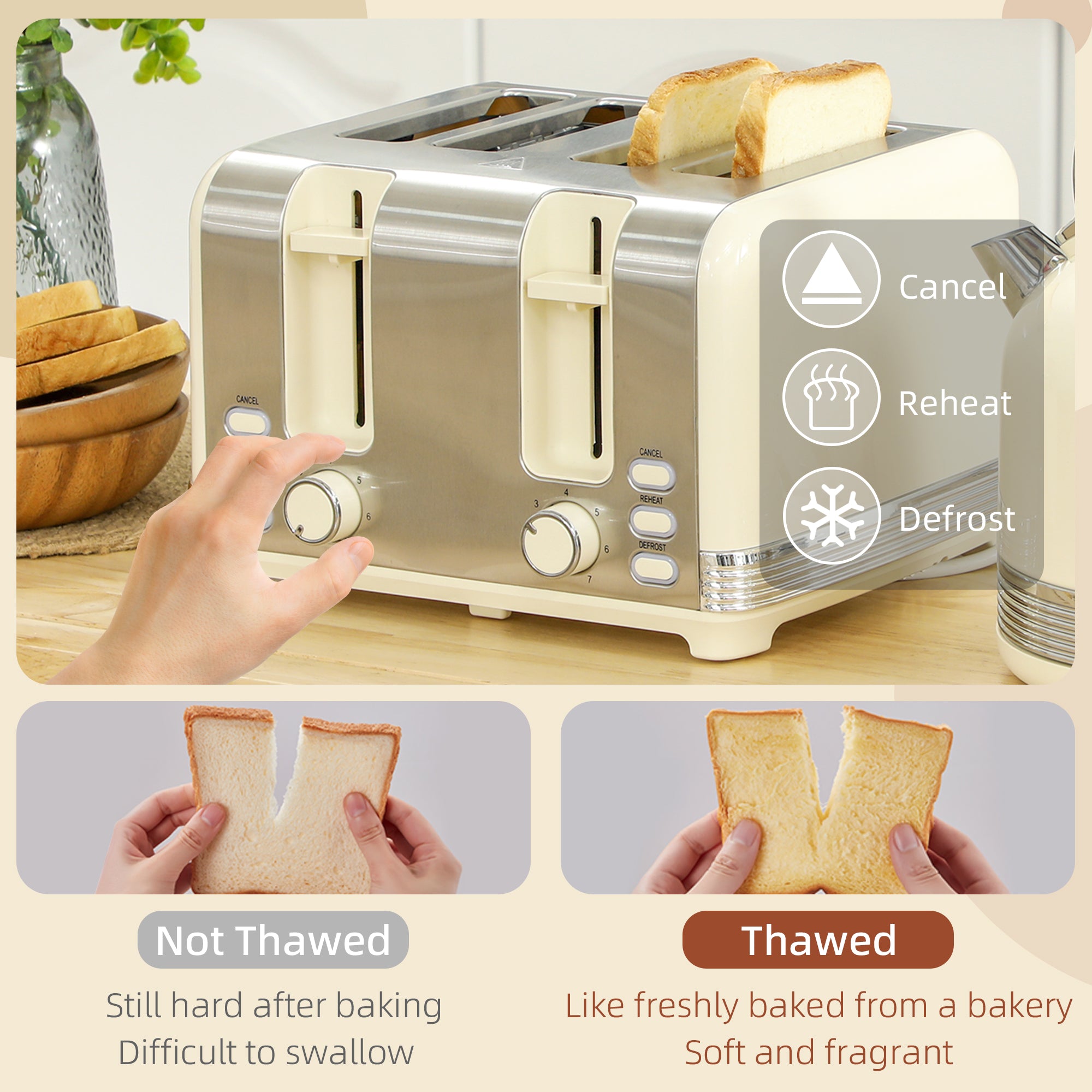HOMCOM Polished Metal Kettle and Toaster Set - Cream - North Peak Garden Furniture