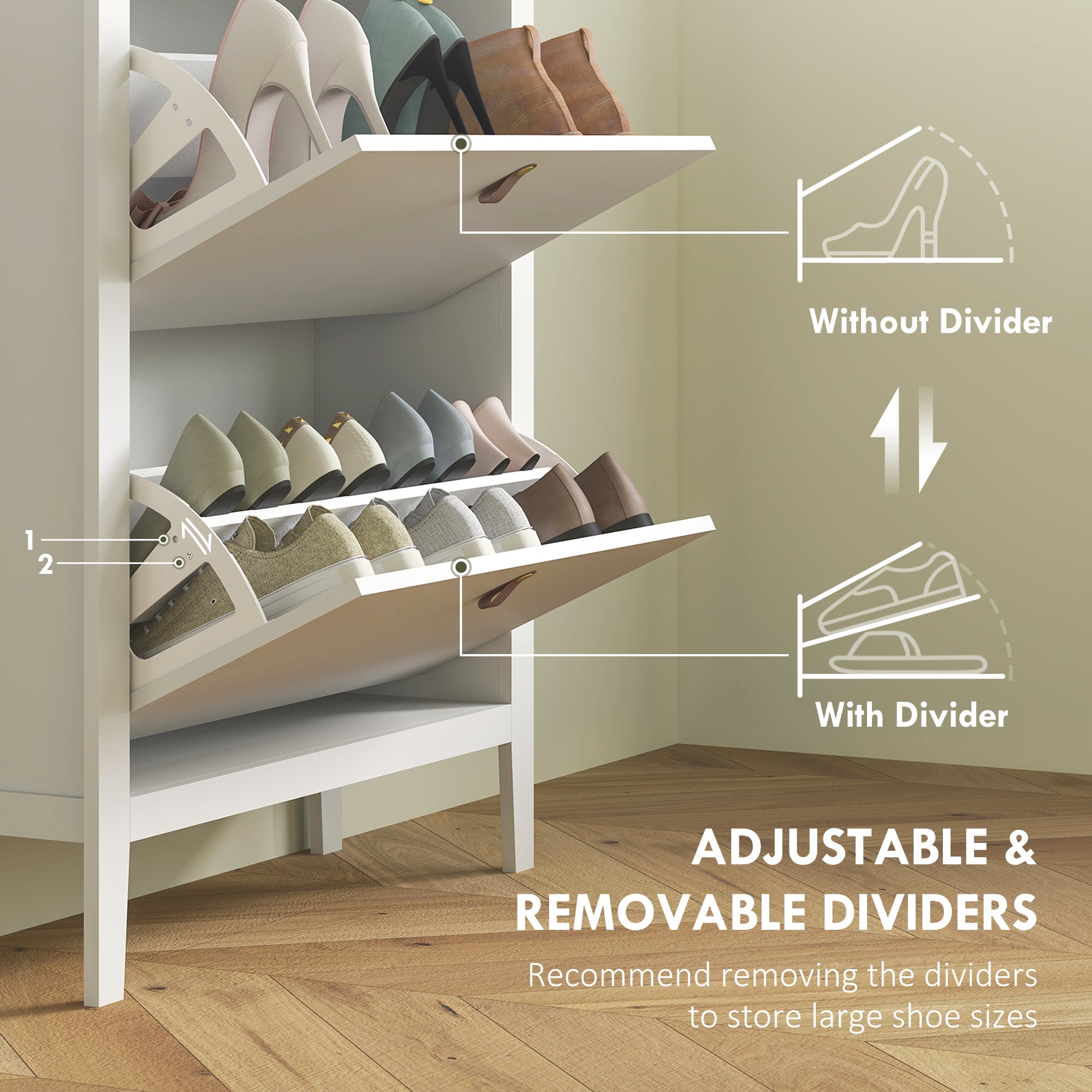 HOMCOM Modern Two-Drawer Shoe Cabinet - White - North Peak Garden Furniture