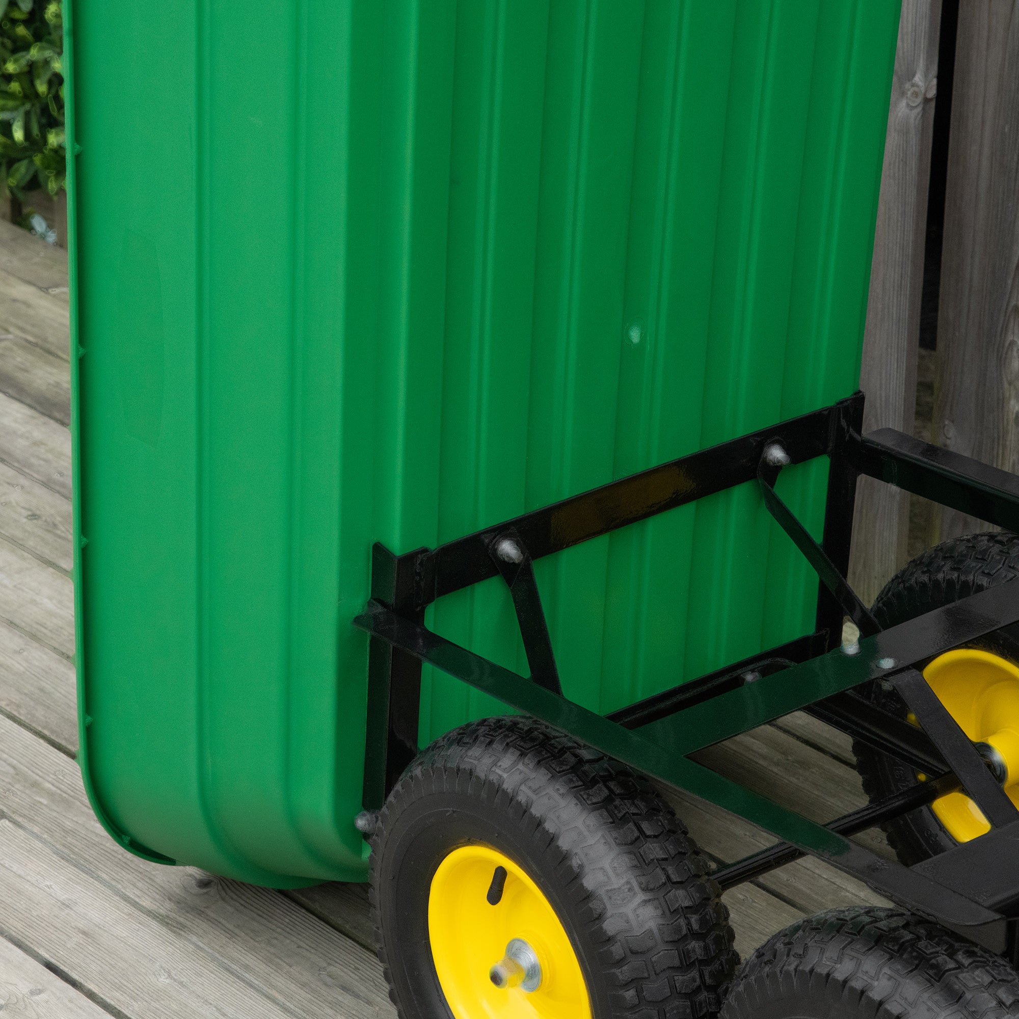 Outsunny 125 Litre Large Garden Cart Heavy Duty 4 Wheel Trolley Dump Wheelbarrow Tipping Truck Trailer - Green - North Peak Garden Furniture