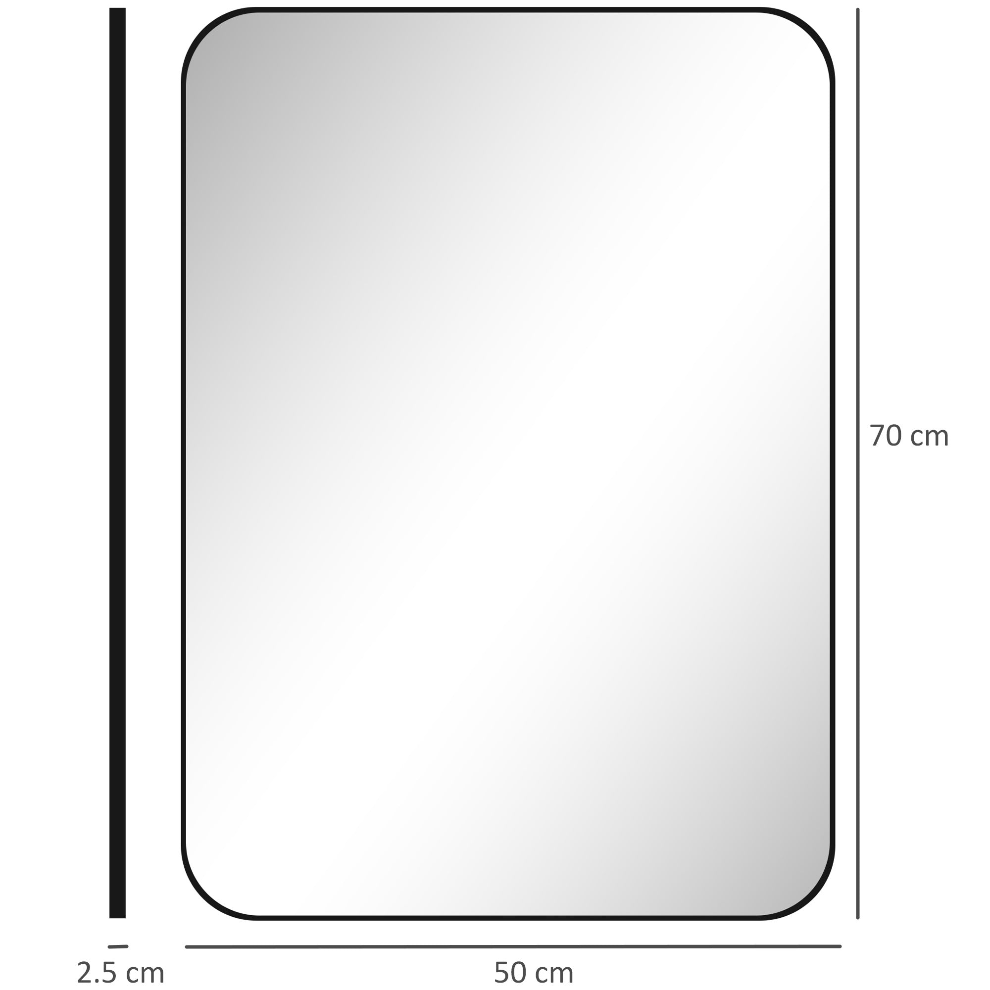 HOMCOM 70 x 50cm Curved Bathroom Mirror - Black - North Peak Garden Furniture