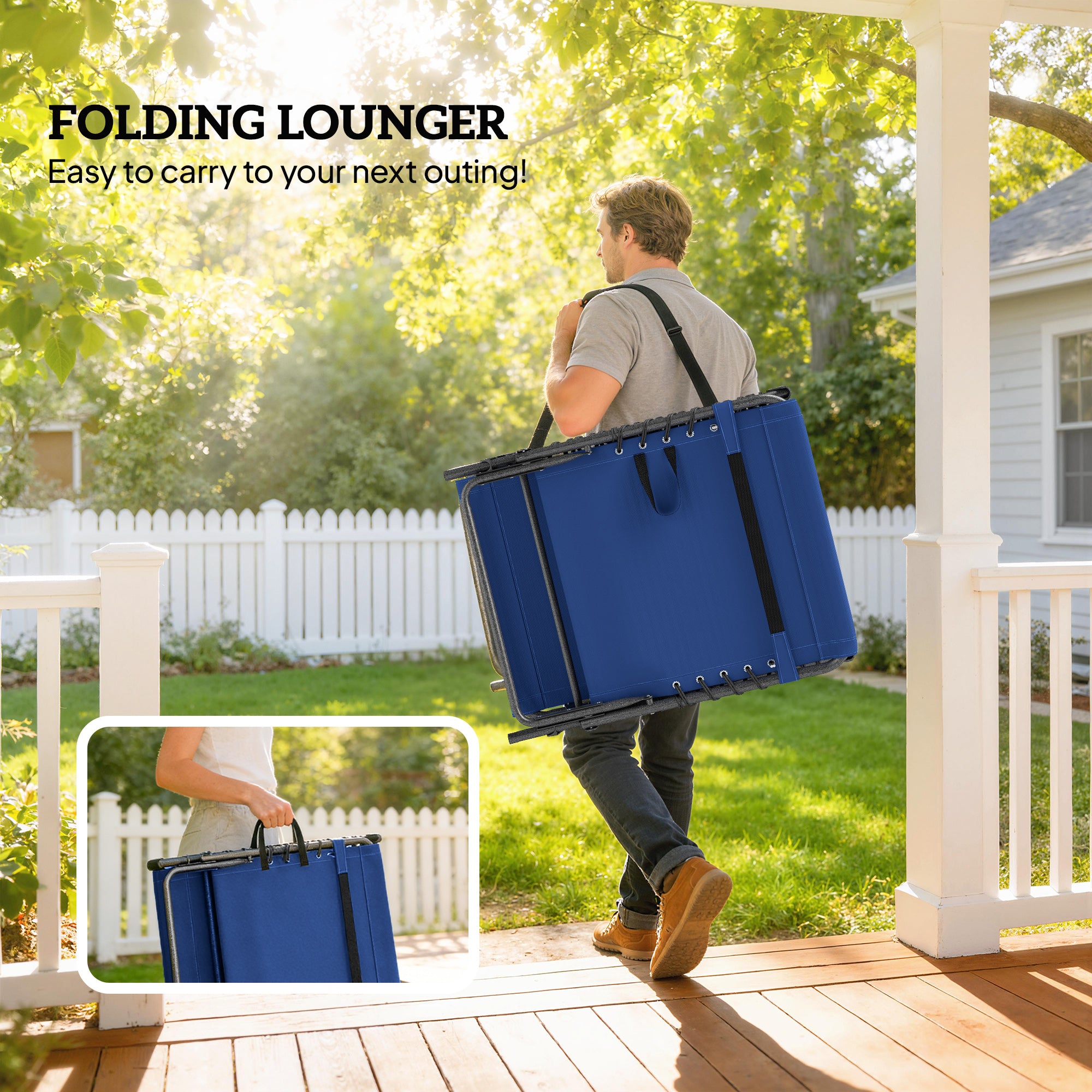 Outsunny Five-Position Reclining Sun Loungers Set of 2 - Dark Blue