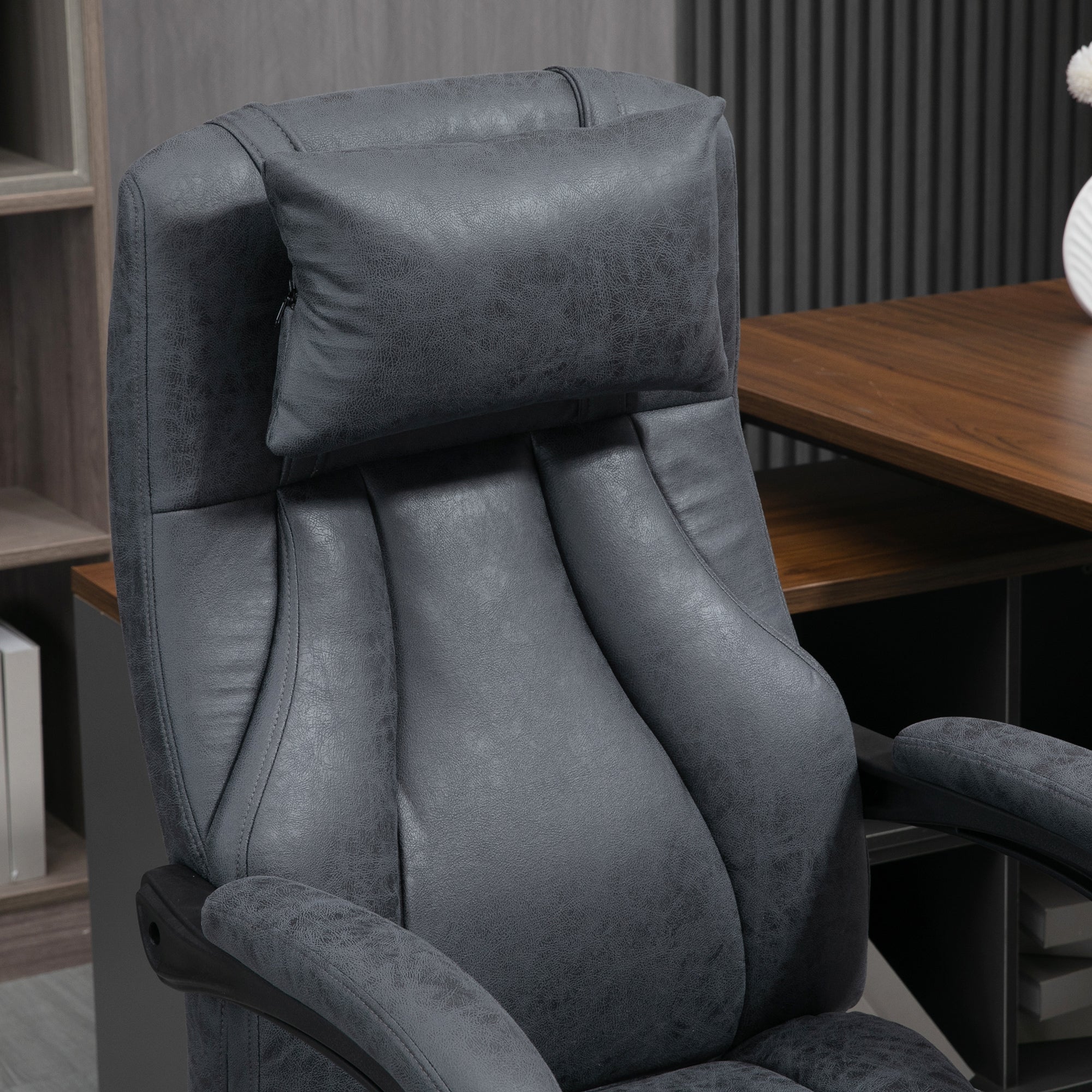 Vinsetto Office Chair with Lumbar Massage, 135° Reclining Computer Chair with Adjustable Headrest, Retractable Footrest, 10cm Double Padded Seat, Microfiber Fabric, Metal Base, Dark Grey - North Peak Garden Furniture