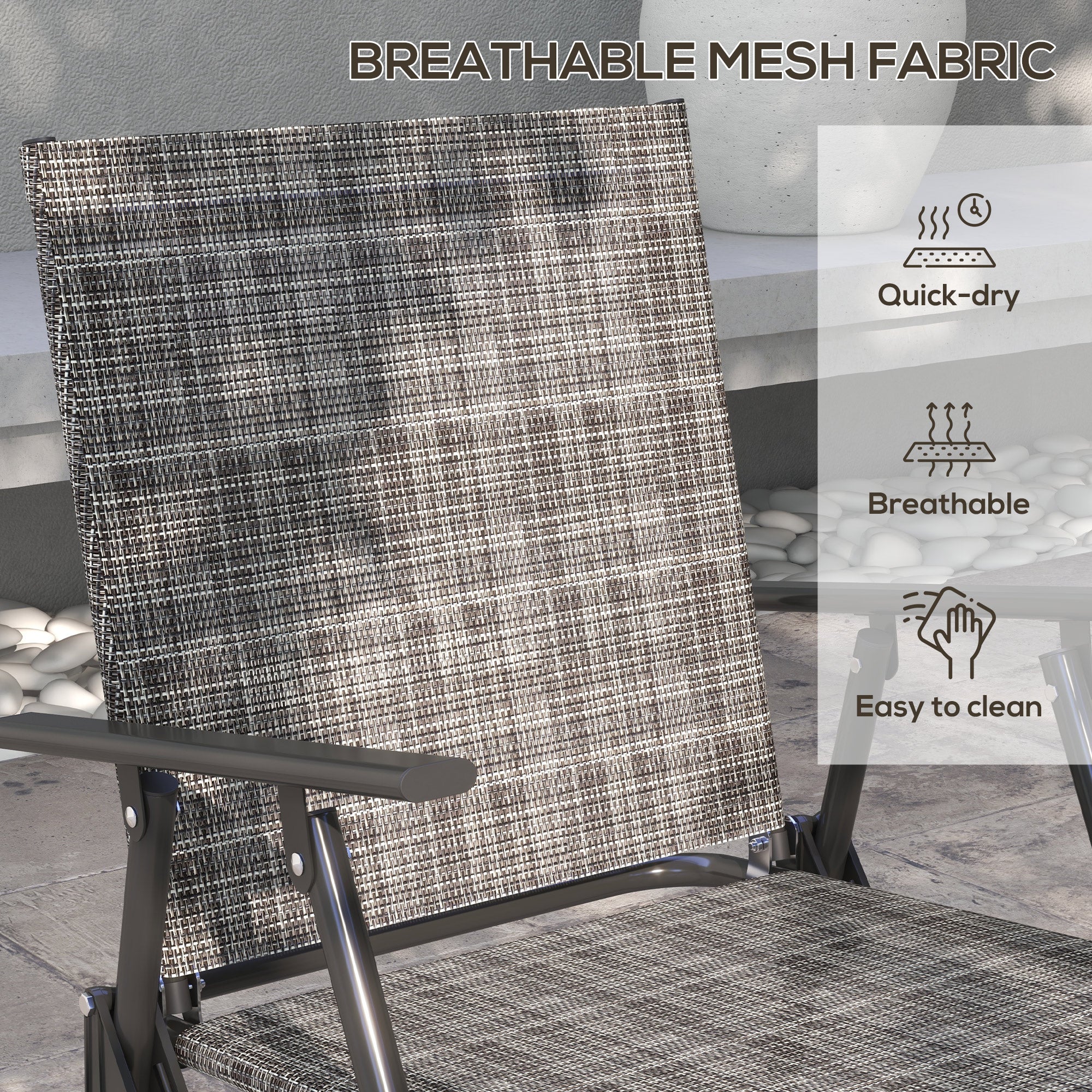 Outsunny Outdoor 4 Pieces Patio Furniture Set with Breathable Mesh Fabric Seat & Backrest, Garden Set with Two Foldable Armchairs, a Loveseat & Glass Top Table, Mixed Grey - North Peak Garden Furniture