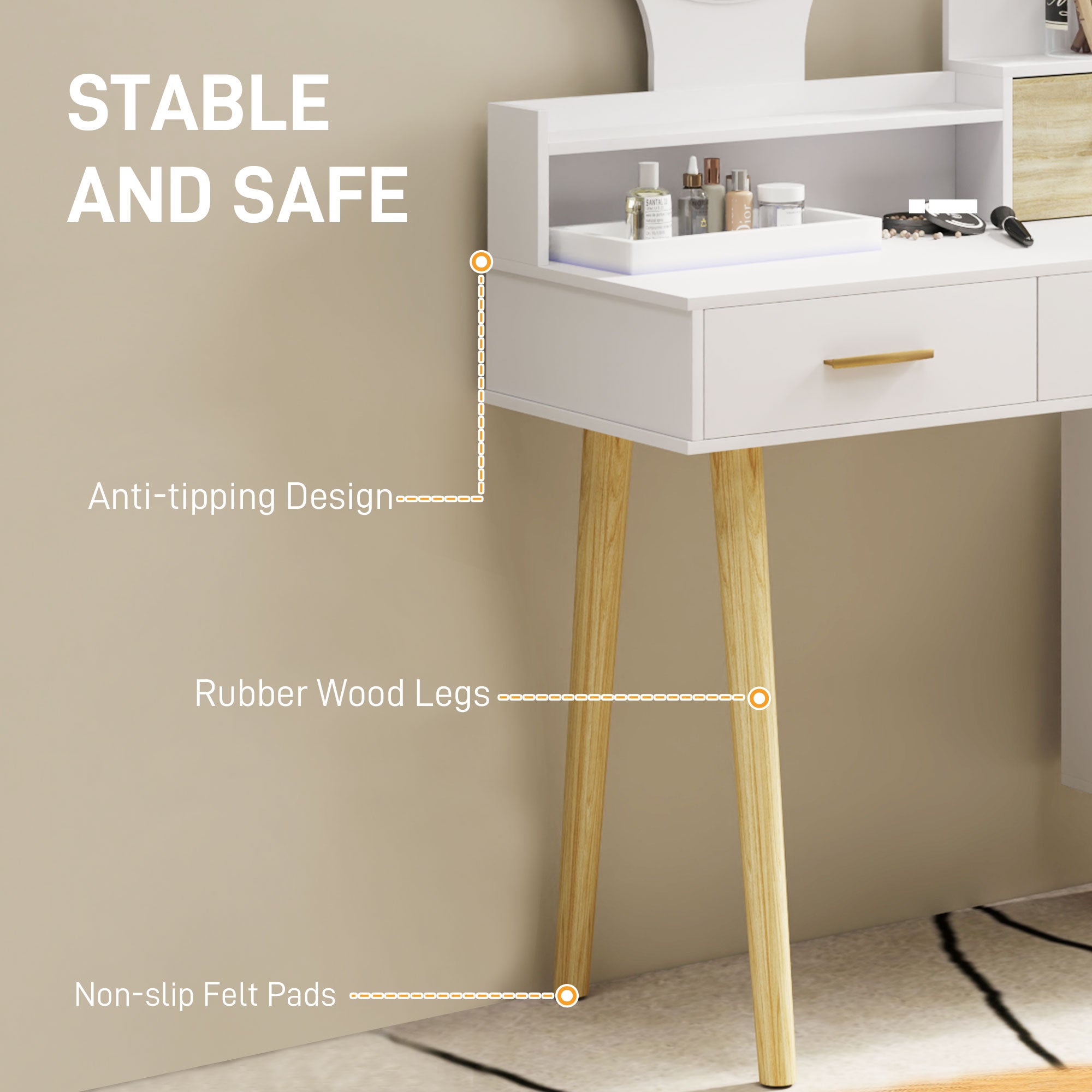 HOMCOM Elegant Dressing Table, with Storage - White - North Peak Garden Furniture