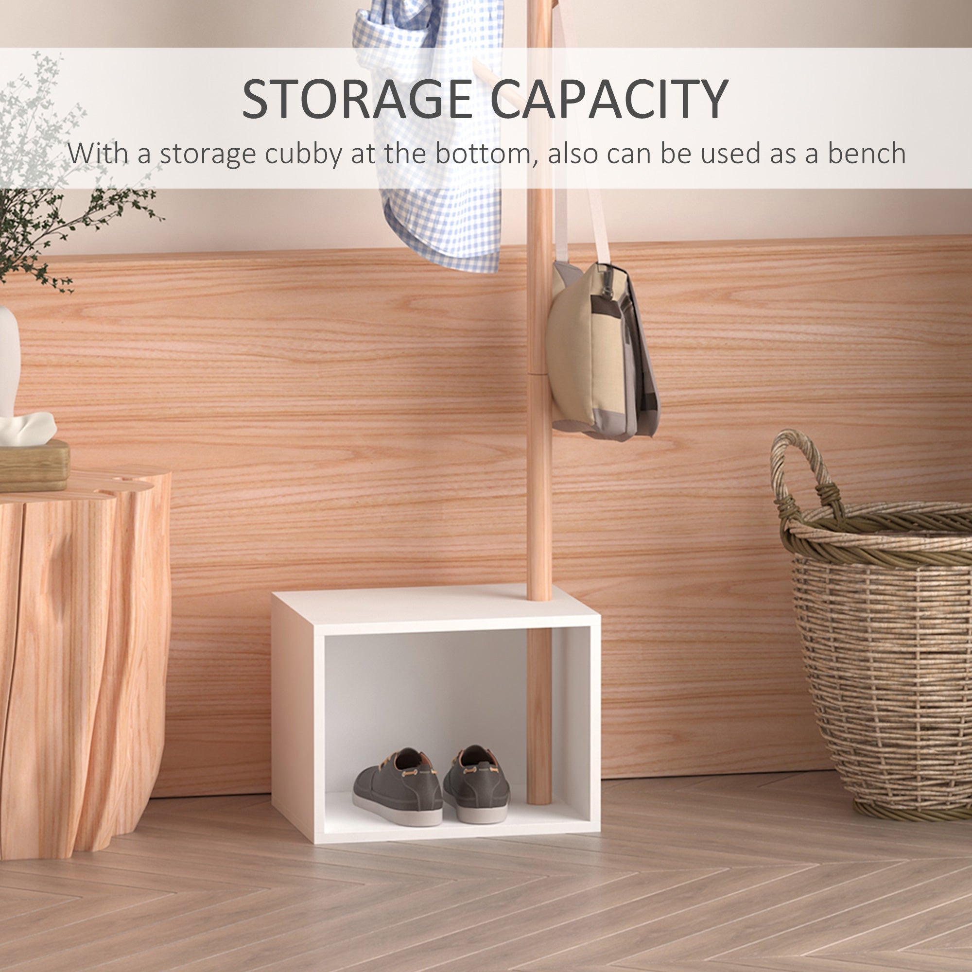 HOMCOM 180 cm Hallway Coat Rack Storage Bench Tree Hat Hanger Entryway Stand Garment Organiser Bedroom Living Room - North Peak Garden Furniture