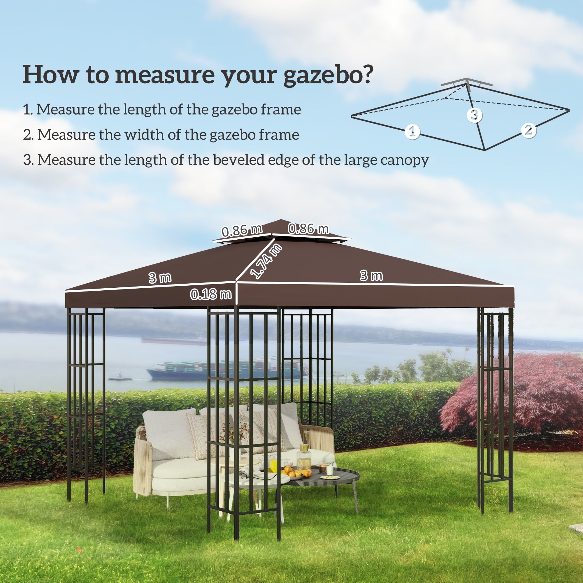 Outsunny 3x3 m Double-Tier Canopy Top Replacement-Coffee