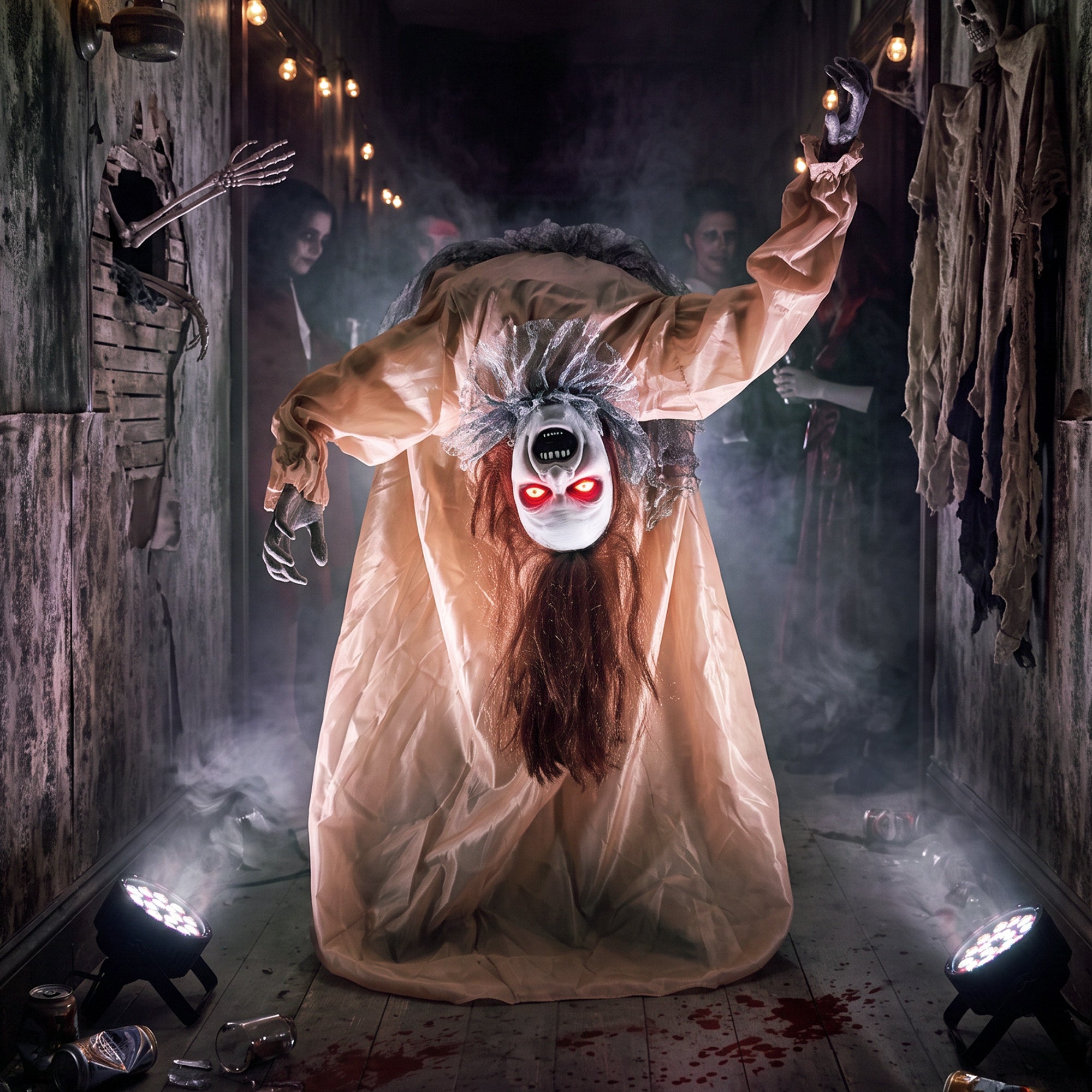 HOMCOM Animated Halloween Ghost, Halloween Animatronics with Creepy Screams, Glowing Eyes, Sound/Touch Activated