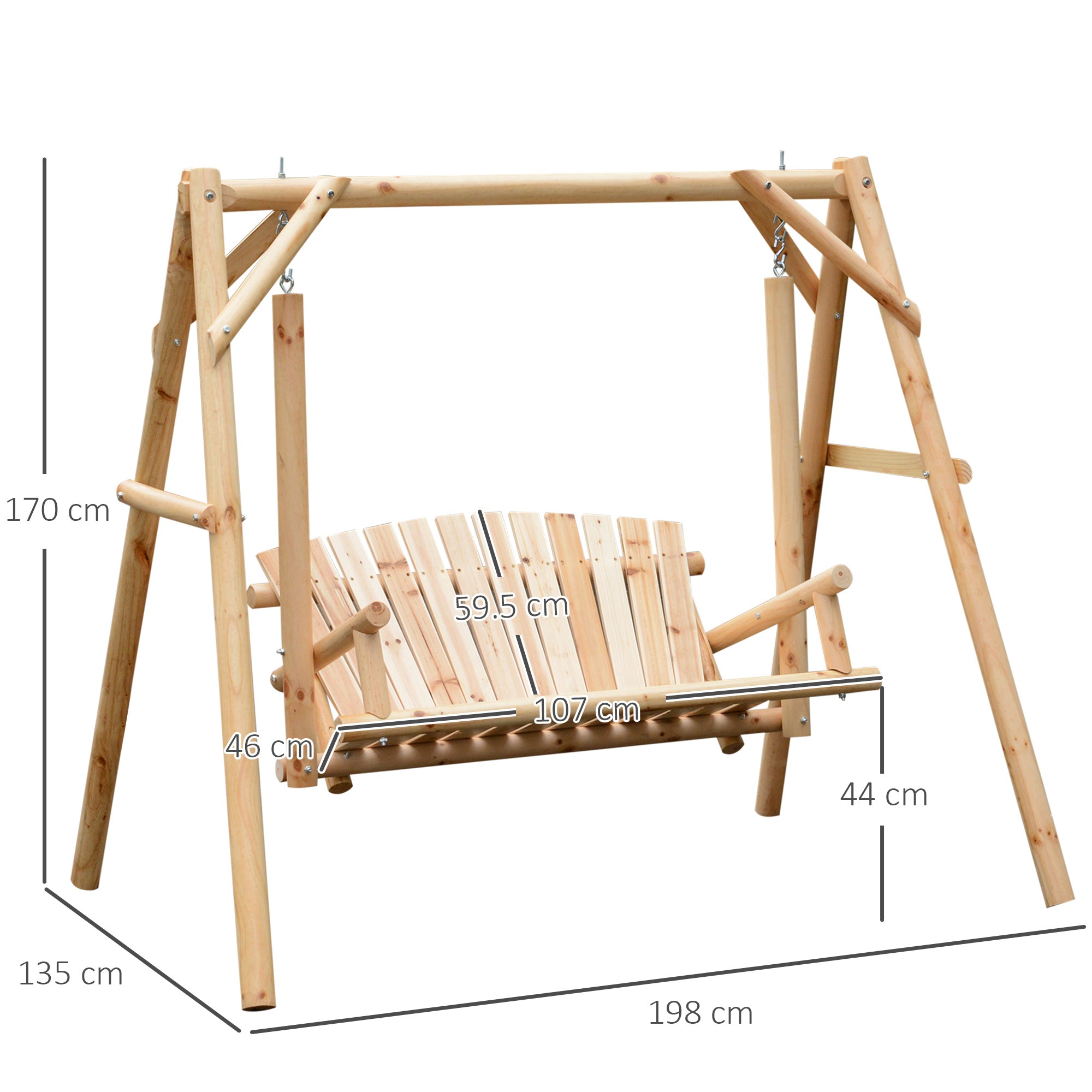 Outsunny Outdoor 2 Seater Swing Chair Larch Wood Garden Swing Seat Porch Hammock Bench Lounger - North Peak Garden Furniture