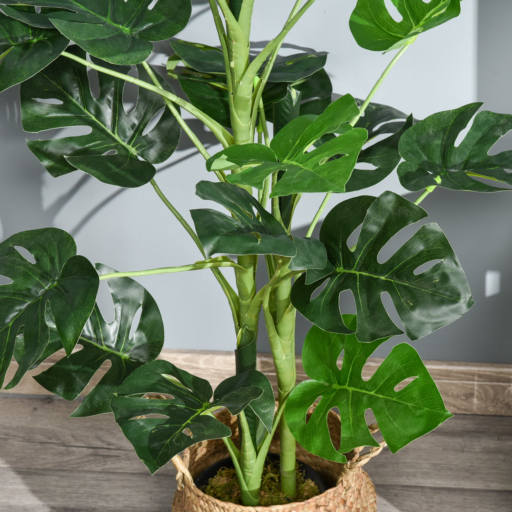 Outsunny 100cm/3.3FT Artificial Monstera Tree Decorative Cheese Plant 21 Leaves with Nursery Pot, Fake Tropical Palm Tree for Indoor Outdoor Décor - North Peak Garden Furniture