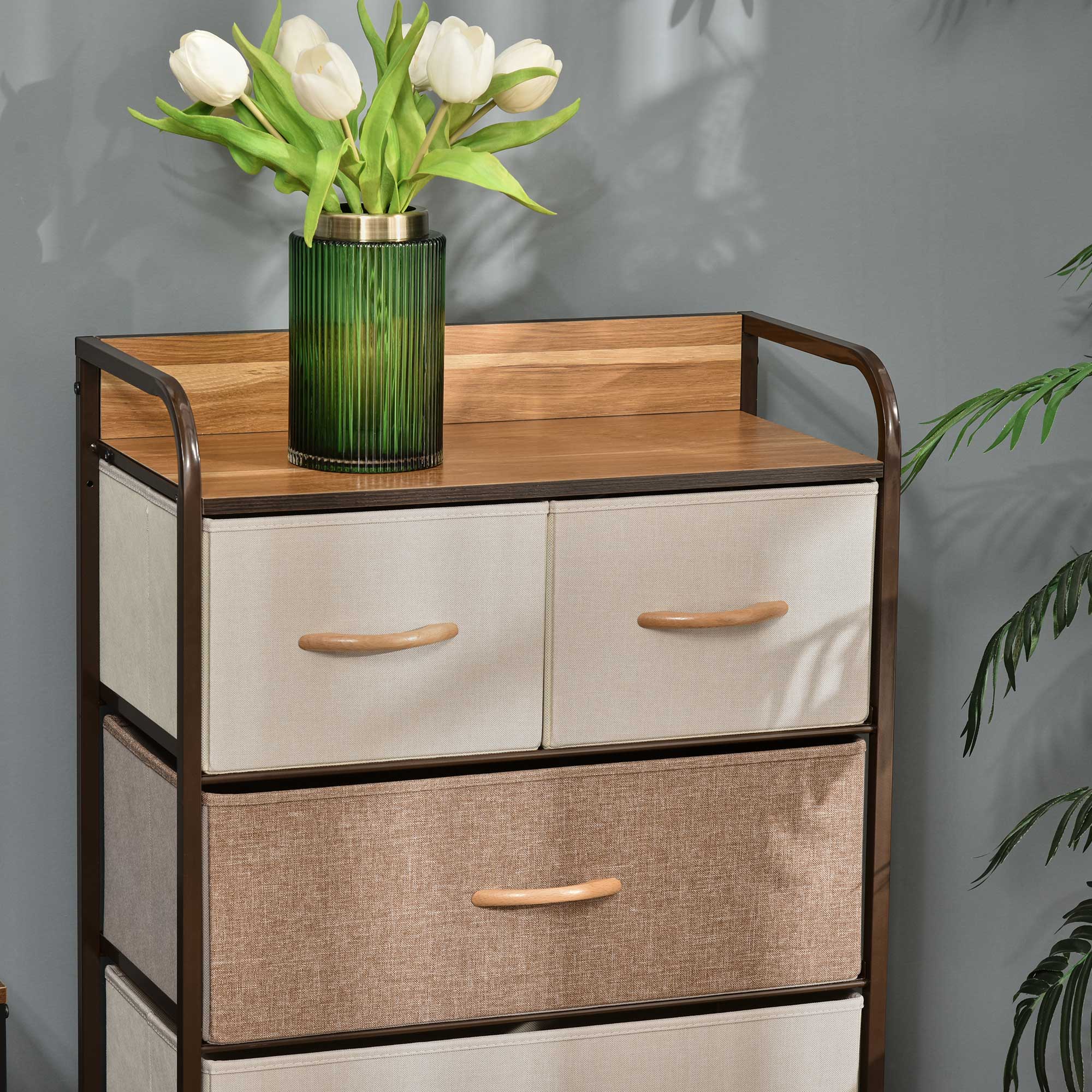 HOMCOM 5-Drawer Dresser Tower 3-Tier Storage Organizer with Steel Frame Wooden Top for Bedroom Hallway Closets - North Peak Garden Furniture