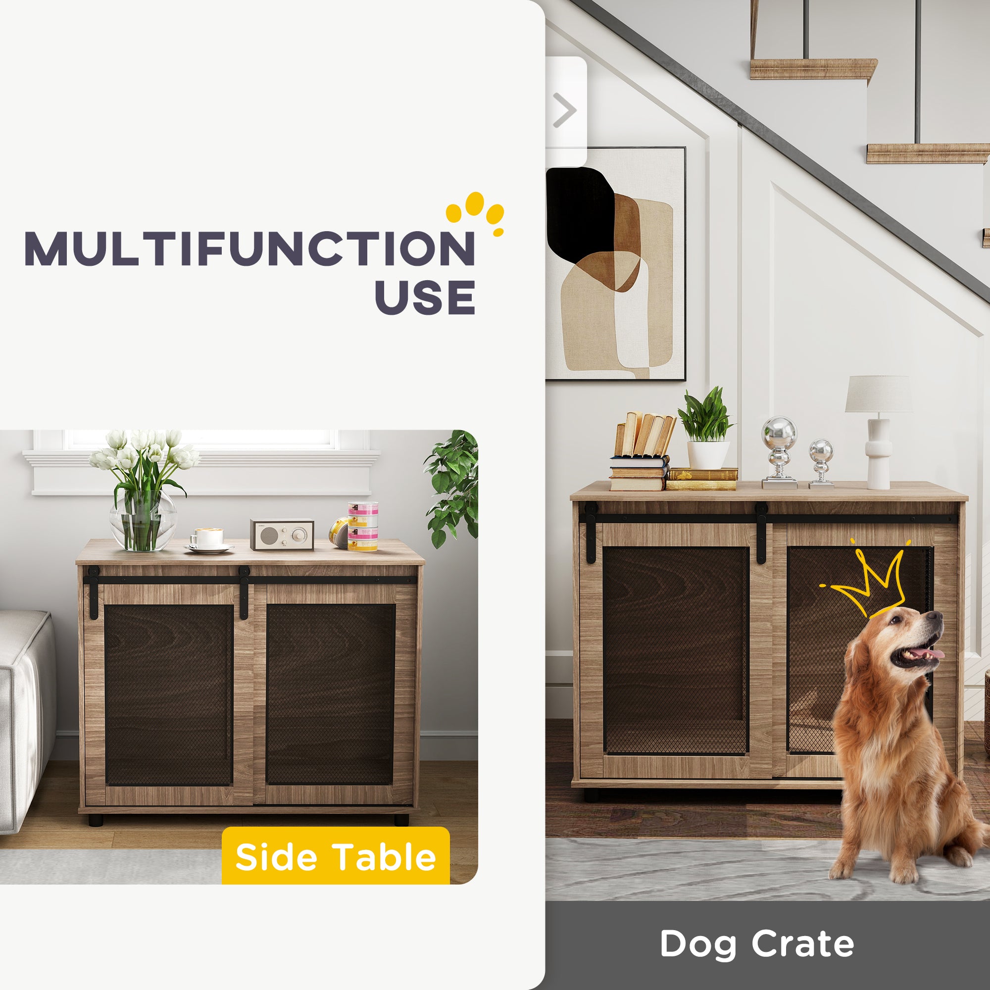 PawHut Dog Crate Furniture with Sliding Door for Large Dogs, 98 x 60 x 78cm, Walnut Brown