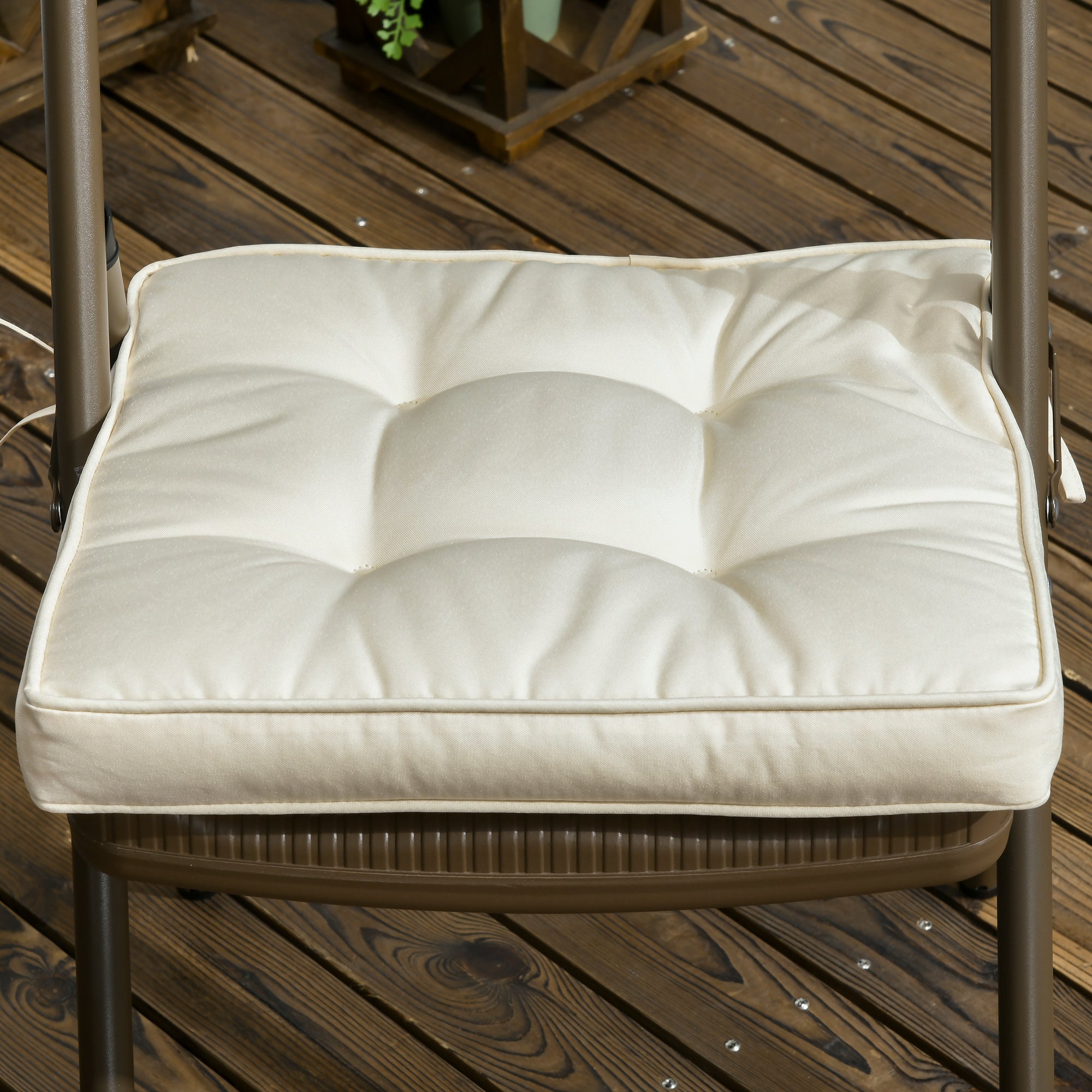 Outsunny Set of 4 Garden Seat Cushion with Ties, 42 x 42cm Replacement Dining Chair Seat Pad, Cream White - North Peak Garden Furniture