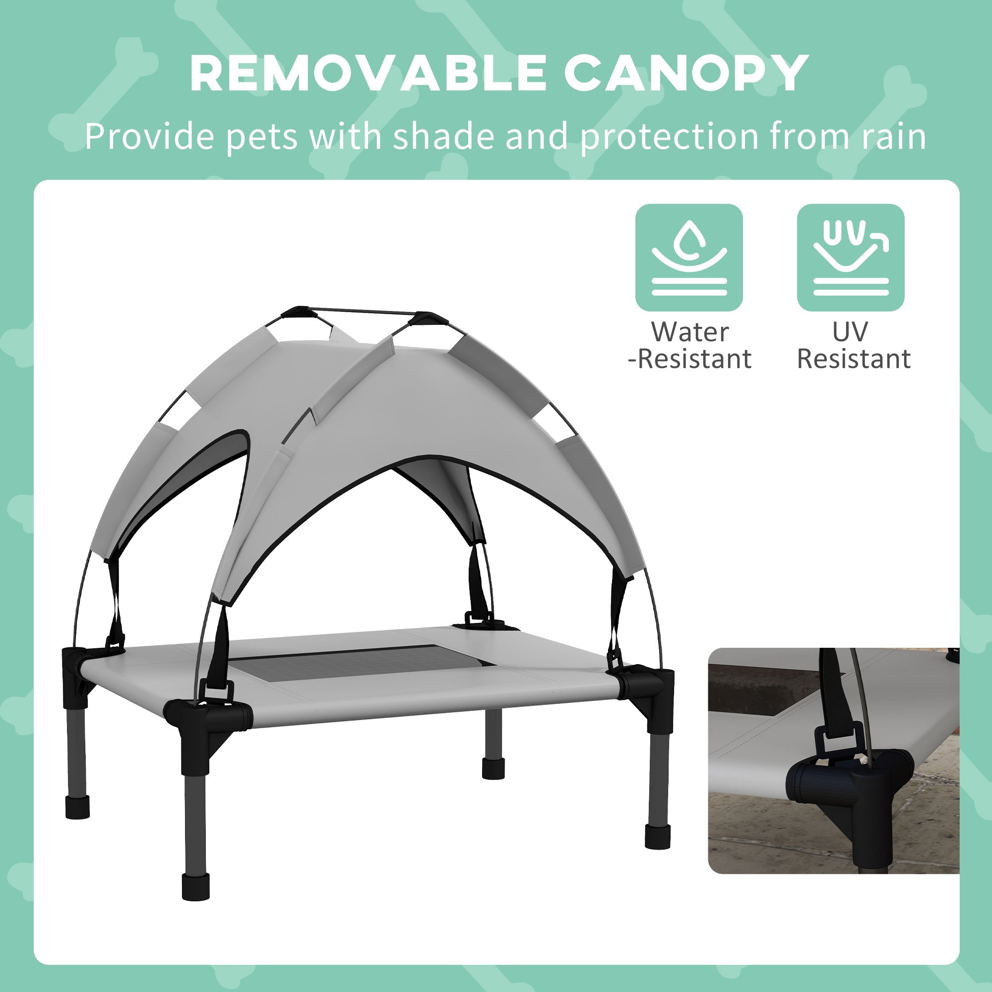 PawHut Cooling Raised Pet Bed w/ Washable Breathable Mesh, for Mini Small Dogs, 61 x 46 x 63cm - Light Grey - North Peak Garden Furniture