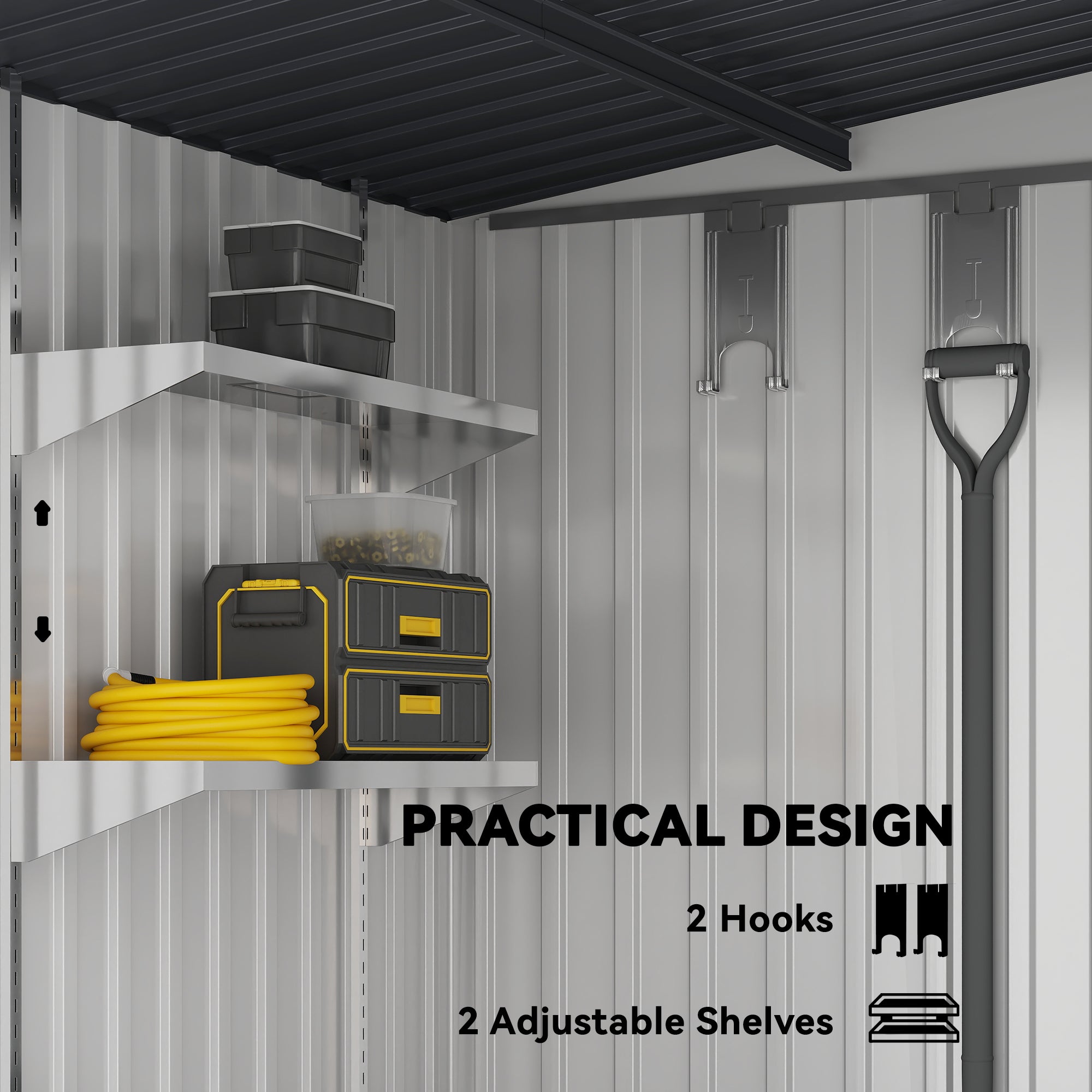Outsunny 7 x 5ft Galvanised Metal Shed, with Sliding Door, White
