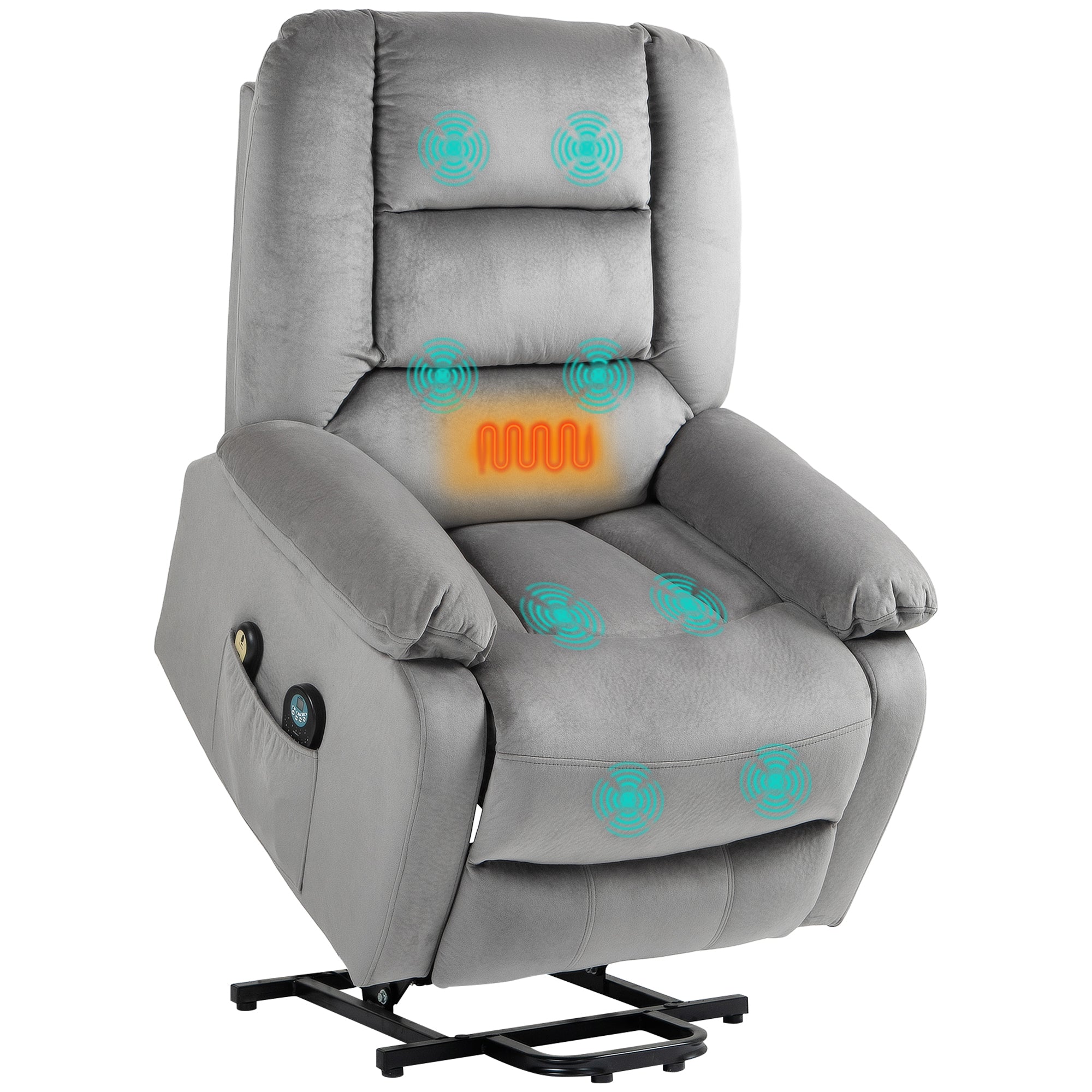 HOMCOM Velvet-Feel Electric Lift-and-Recline Massage Armchair, with Remote - Grey