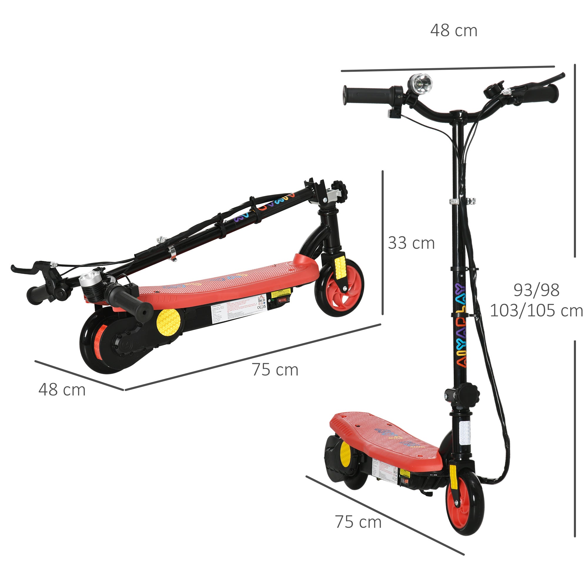 HOMCOM Foldable Electric Scooter, with LED Headlight, for Ages 7-14 Years - Red - North Peak Garden Furniture