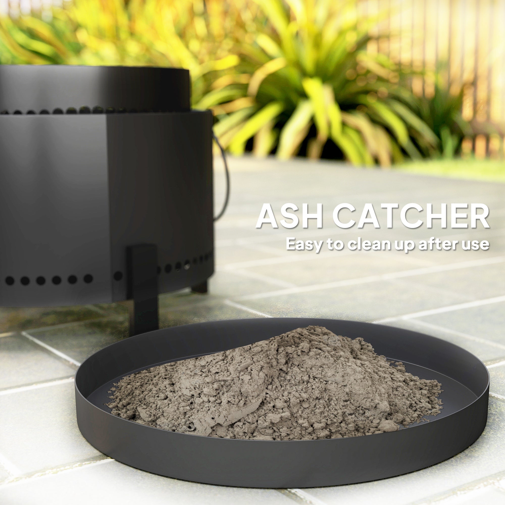 Outsunny Smokeless Fire Pit with Ash Catcher, 37cm Portable Wood Burning Firepit with Poker for Garden Camping Bonfire Party, Metal, Dark Grey - North Peak Garden Furniture