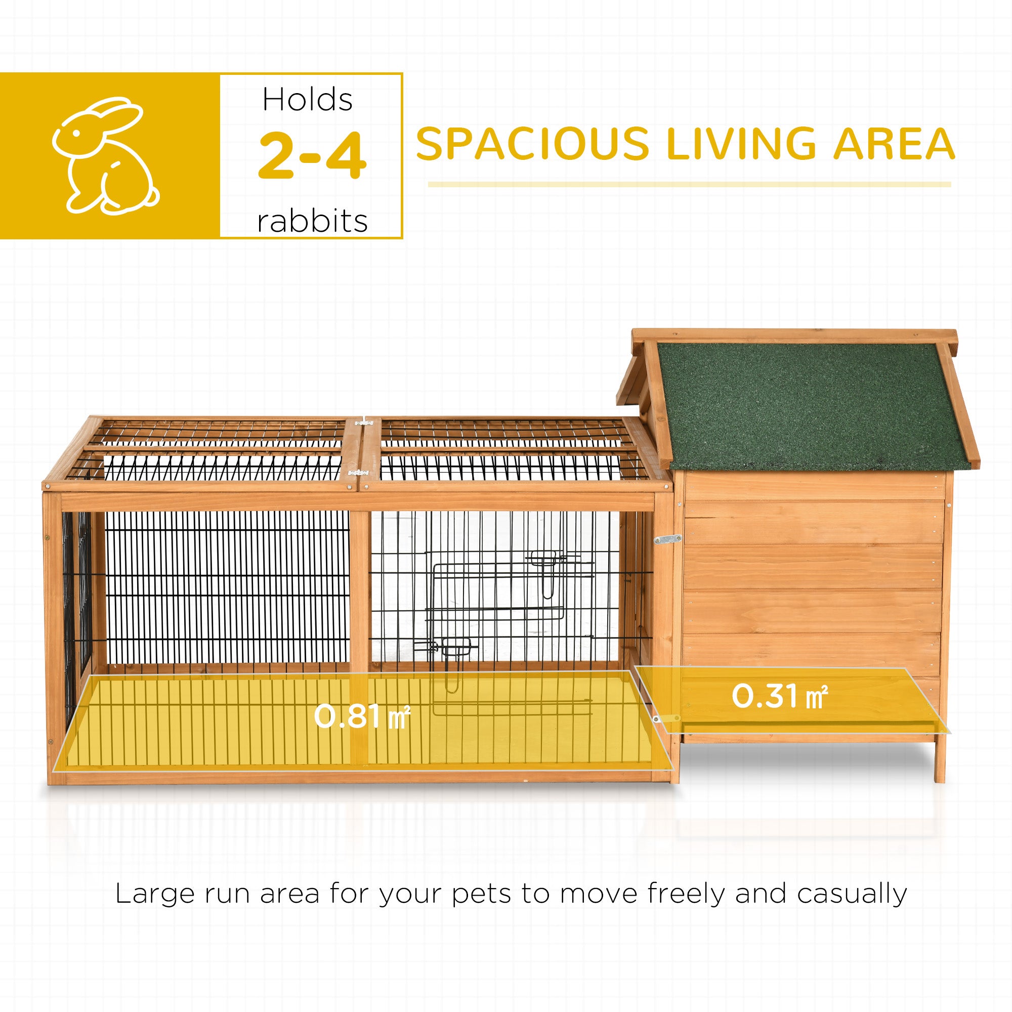 PawHut Wooden Rabbit Hutch Outdoor, Guinea Pig Hutch, Detachable Pet House Animal Cage with Openable Run & Roof Lockable Door Slide-out Tray 146 x 95 x 69cm - North Peak Garden Furniture