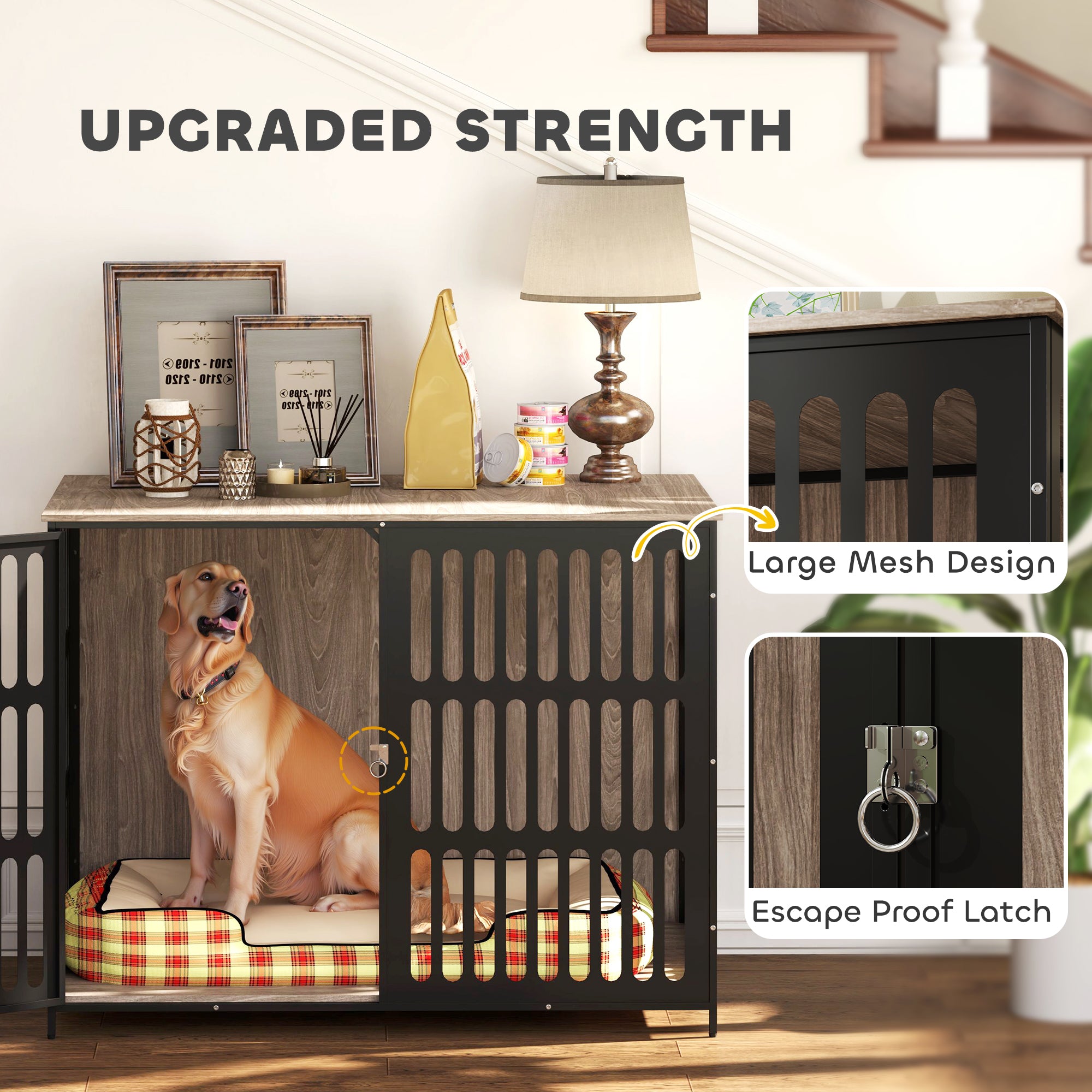 PawHut Dog Crate Furniture with Anti-Chew Resistant Mesh, Anti-Escape Single Door, for Extra Large Dogs, 118 x 80 x 92 cm - North Peak Garden Furniture