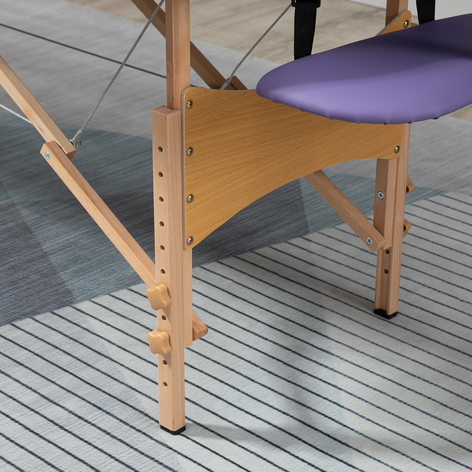 HOMCOM Portable Massage Bed, Folding Spa Beauty Massage Table with 2 Sections, Carry Bag and Wooden Frame, Purple - North Peak Garden Furniture